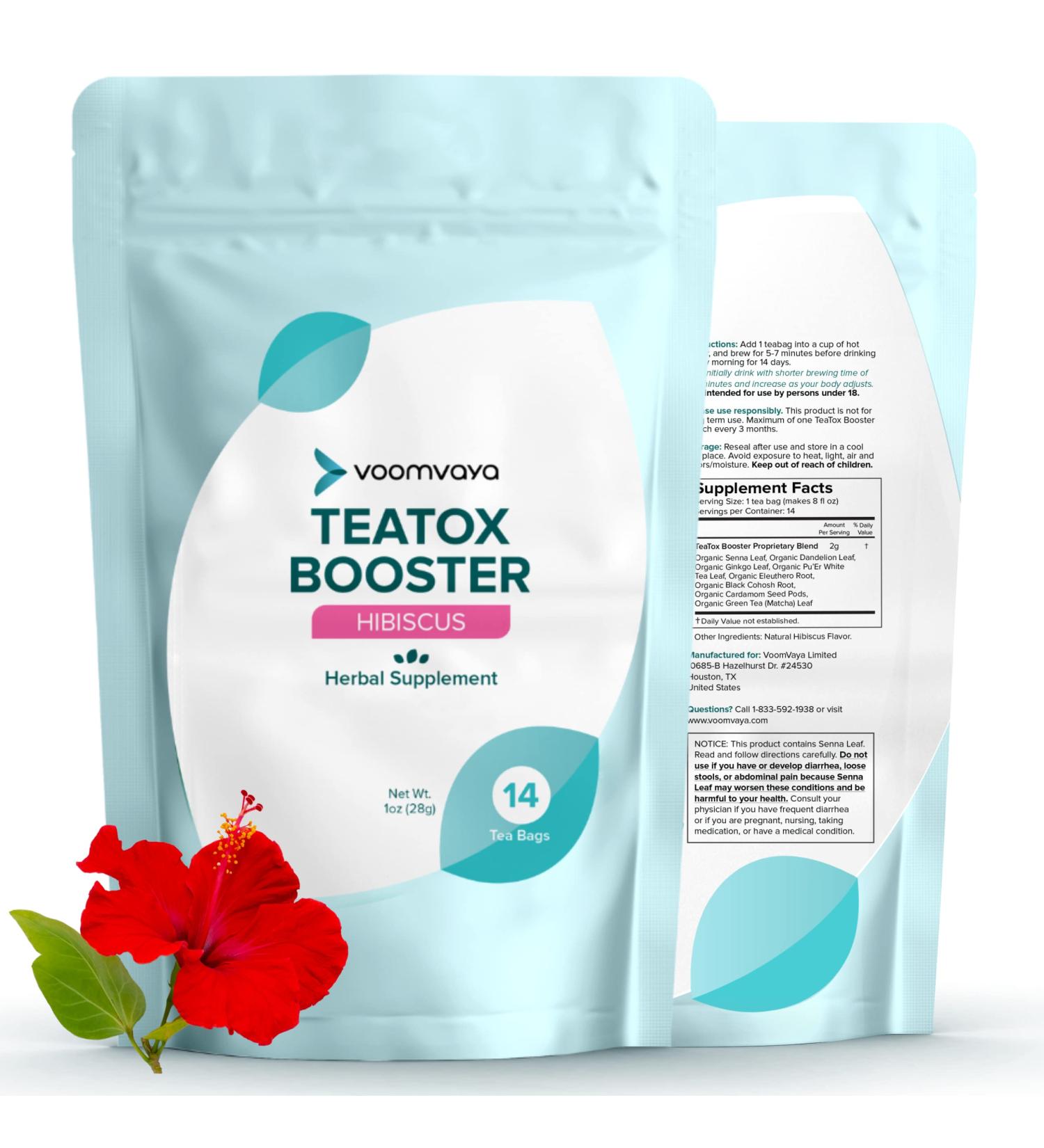 VoomVaya TeaTox Booster Senna Tea - 14-Day Herbal Detox Tea for Menopausal Women - Hibiscus Flavor - Buy Online on GoSupps.com