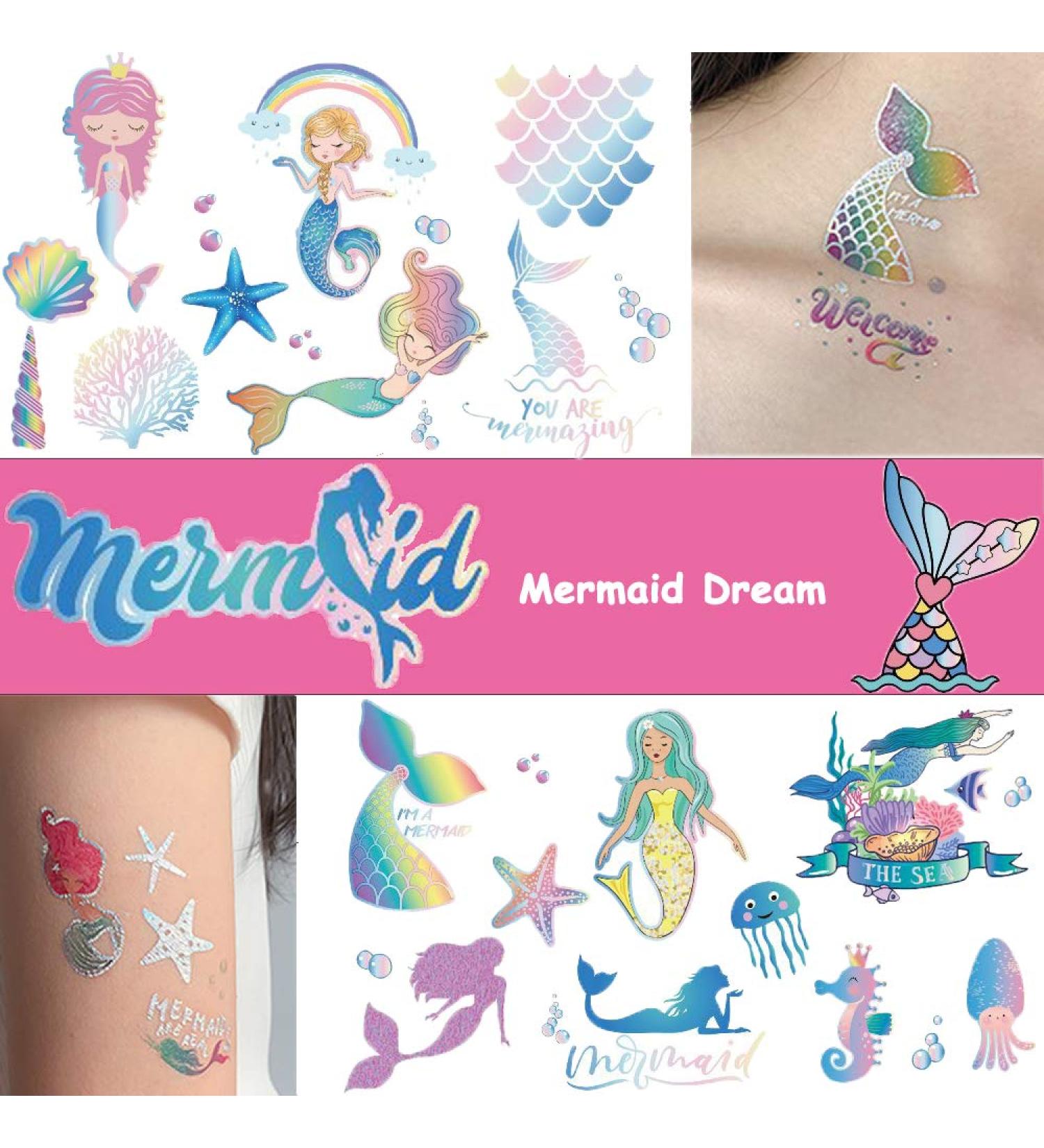 Ooopsi Mermaid Party Supplies Temporary Tattoos - 7 Large Sheets, 100+ Glitter Styles | Mermaid Party Favors for Kids Girls - Buy Online on GoSupps.com