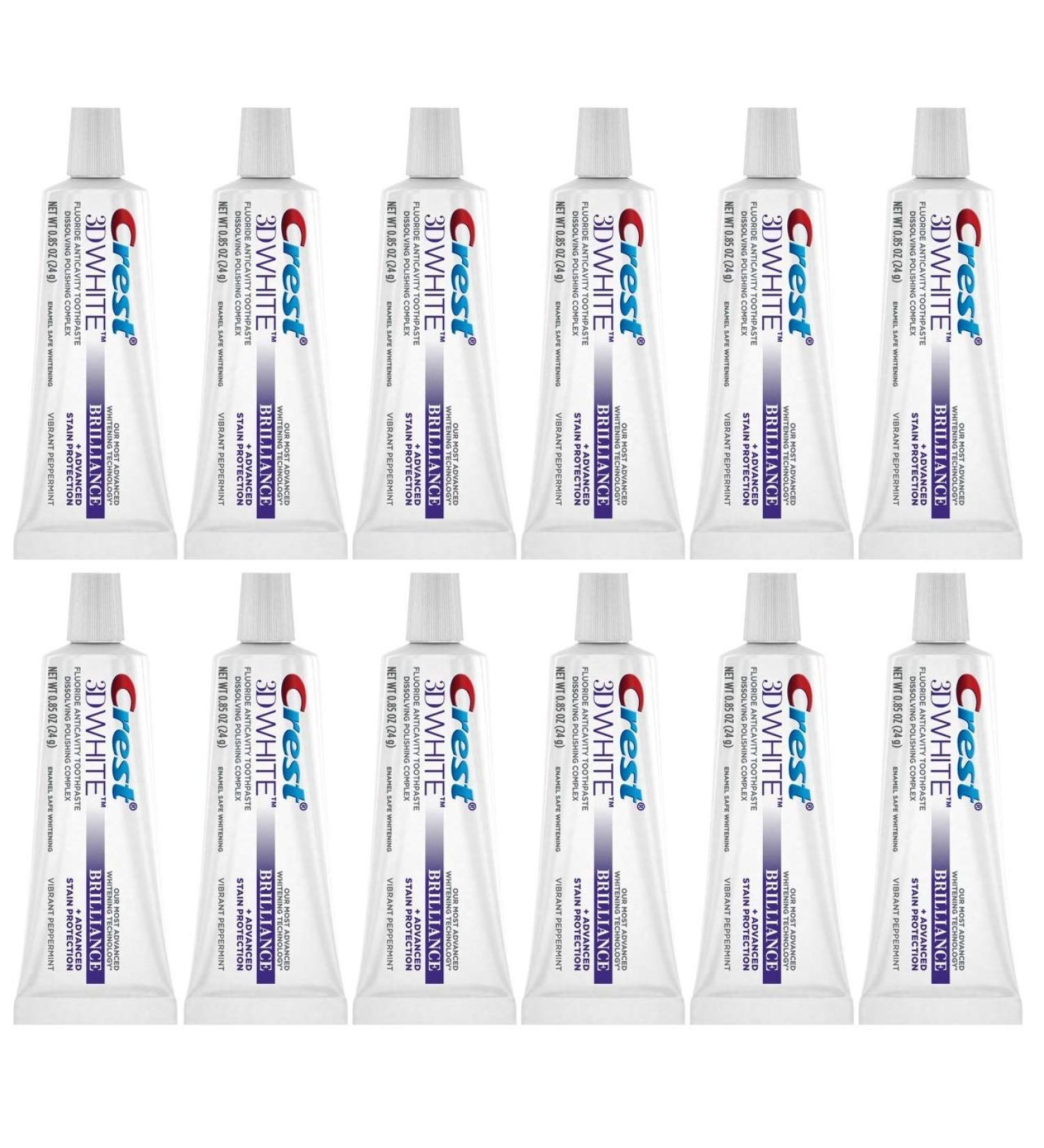Crest 3D White Brilliance Toothpaste - Vibrant Peppermint Travel Size 0.85 oz (Pack of 12) | Whitening & Fresh Breath - Buy Online on GoSupps.com