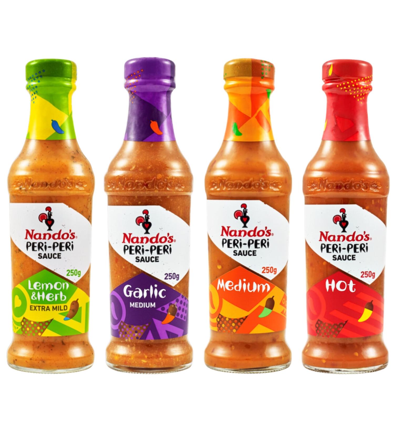 Nando's Coffret Sauces PERi-PERi - Lot de 4 x 250g L&H GAR MED HOT Combo - Sauces Piment es Assorties - Buy Online on GoSupps.com
