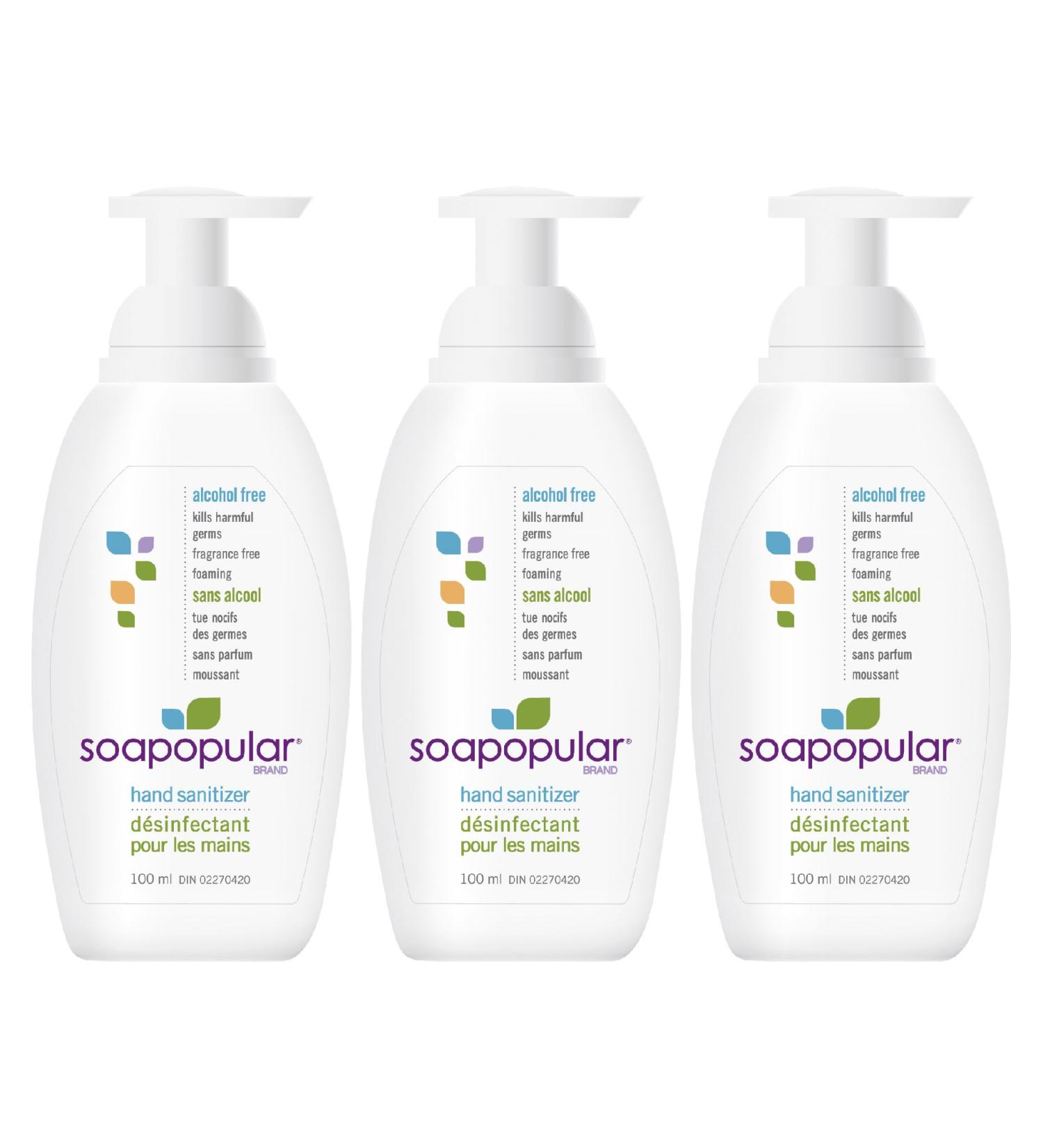 Soapopular Alcohol Free Foam Hand Sanitizer 0.15% Benzalkonium Chloride Hypoallergenic Fragrance Free Safer for Kids 100mL (Pack of 3) - Buy Online on GoSupps.com