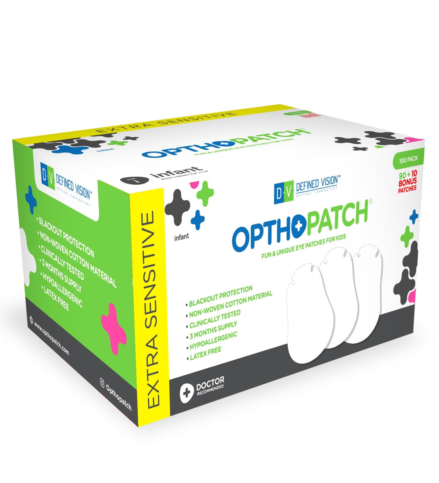 Opthopatch Eye Patches for Infants - 90 + 10 Bonus Latex-Free Hypoallergenic Adhesive Bandages for Amblyopia & Cross Eye Care - Defined Vision - Buy Online on GoSupps.com