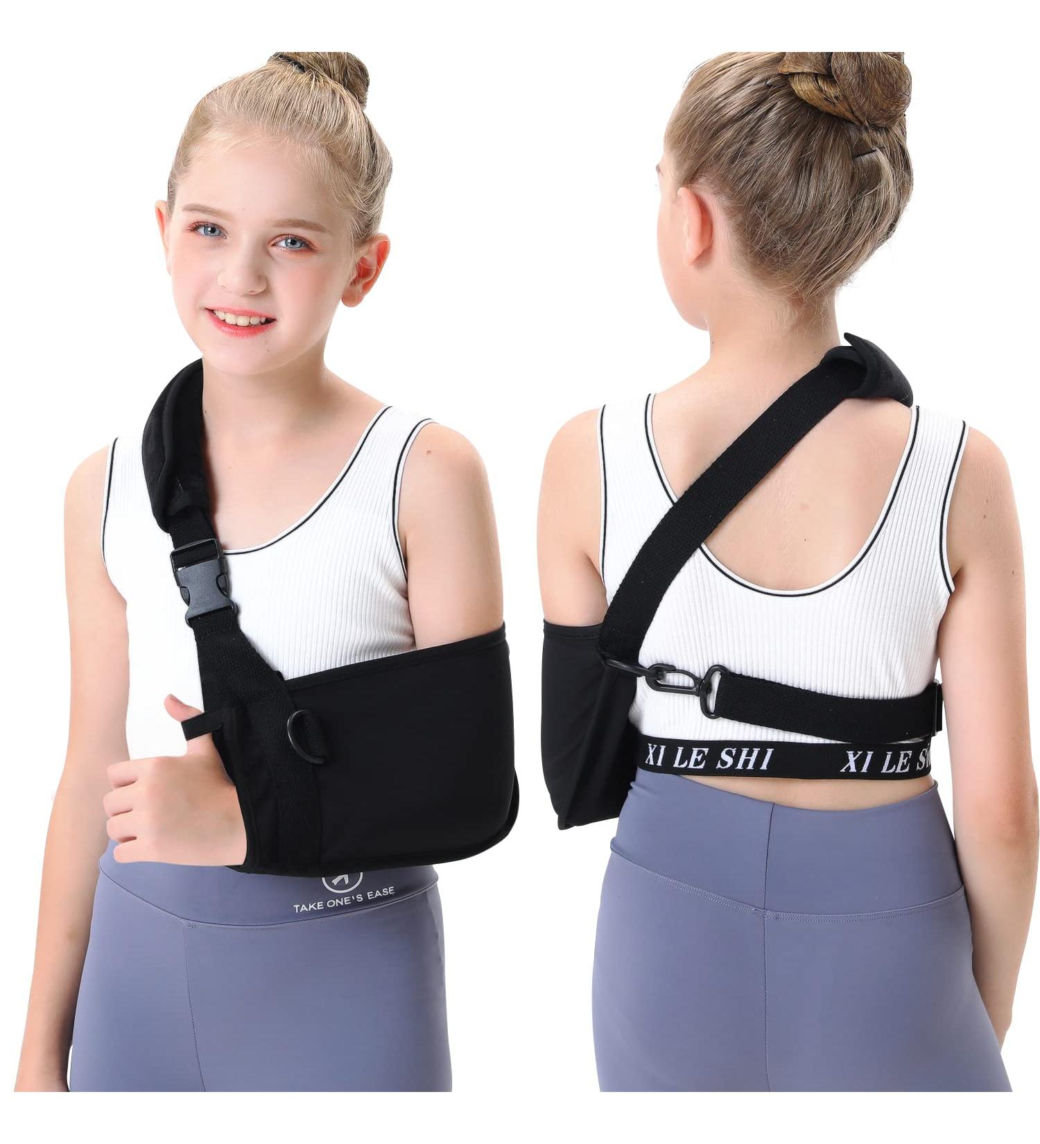 Kids Shoulder Immobilizer Arm Sling with Waist Belt - Pediatric Breathable Support Brace for Shoulder Injury (Small, Black) - Buy Online on GoSupps.com