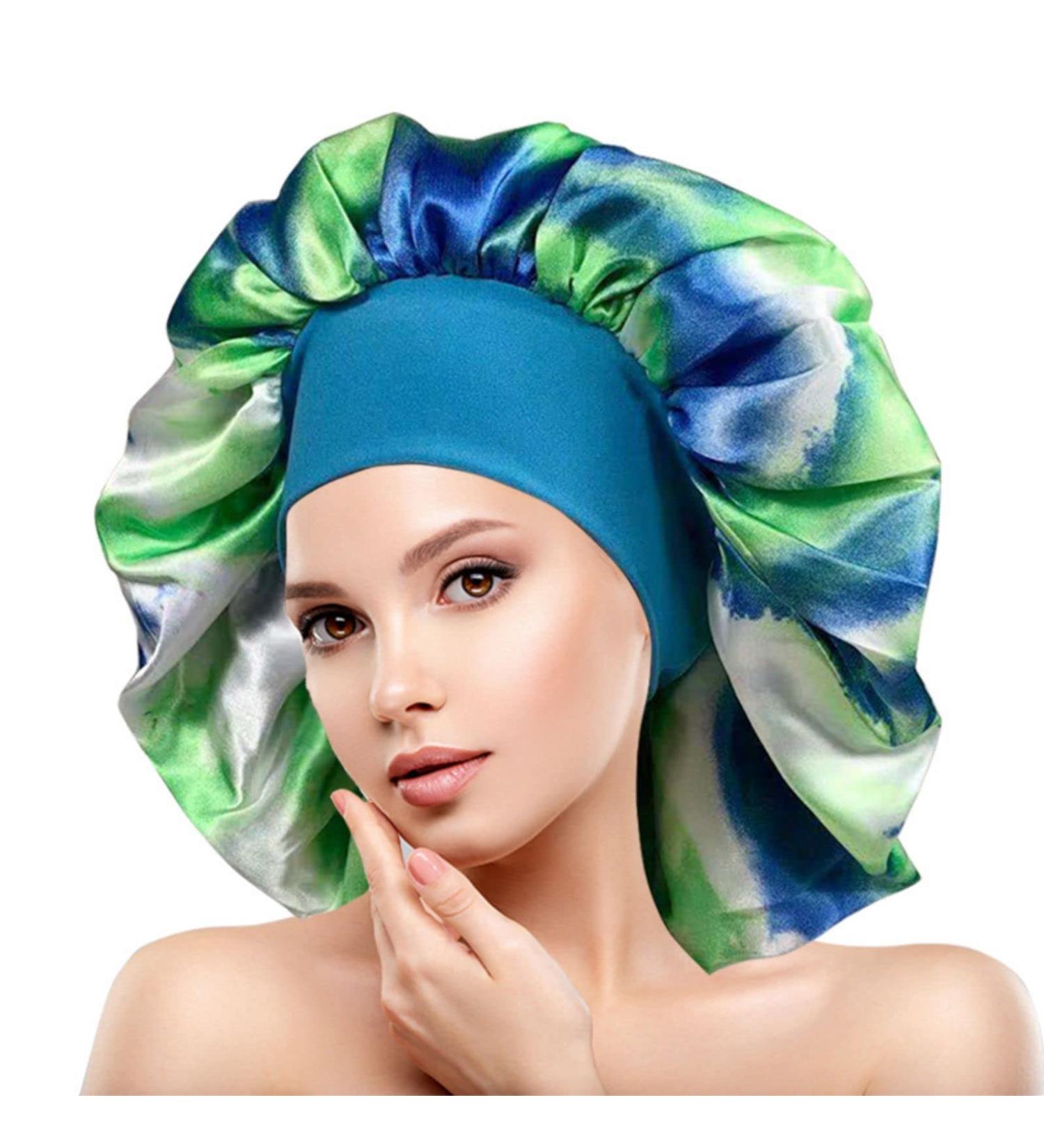 Silk Satin Bonnet for Women | Wide Band Hair Bonnet for Curly & Long Hair | Jumbo Bonnet for Sleeping (Large Green) - Buy Online on GoSupps.com