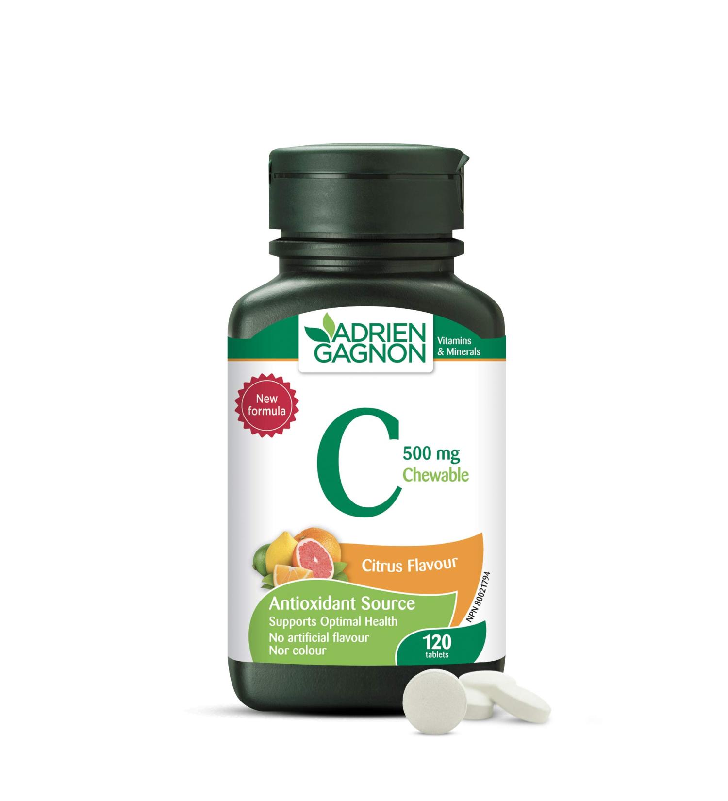 Adrien Gagnon - 500 mg Vitamin C Chewable Tablets for Immune Support - Citrus Flavor - 120 Count - Buy Online on GoSupps.com