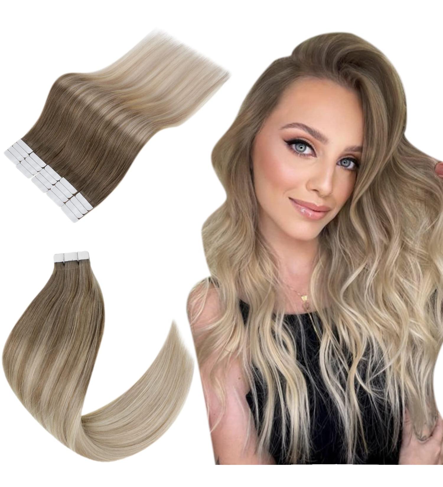 Easyouth 18 inch Tape In Hair Extensions | Real Hair Balayage Ash Brown & Platinum Blonde Mix | 50g 20 Pieces - Shop Now! - Buy Online on GoSupps.com