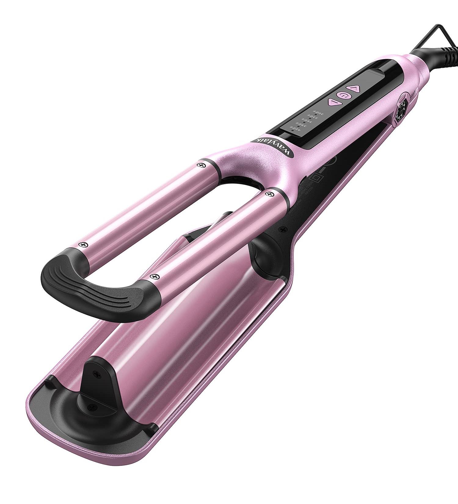 Wavytalk Beach Waves Curling Iron 3 Barrel Hair Waver Crimper Wand - Adjustable Heat, Ceramic, Dual Voltage - Pink - Buy Online on GoSupps.com