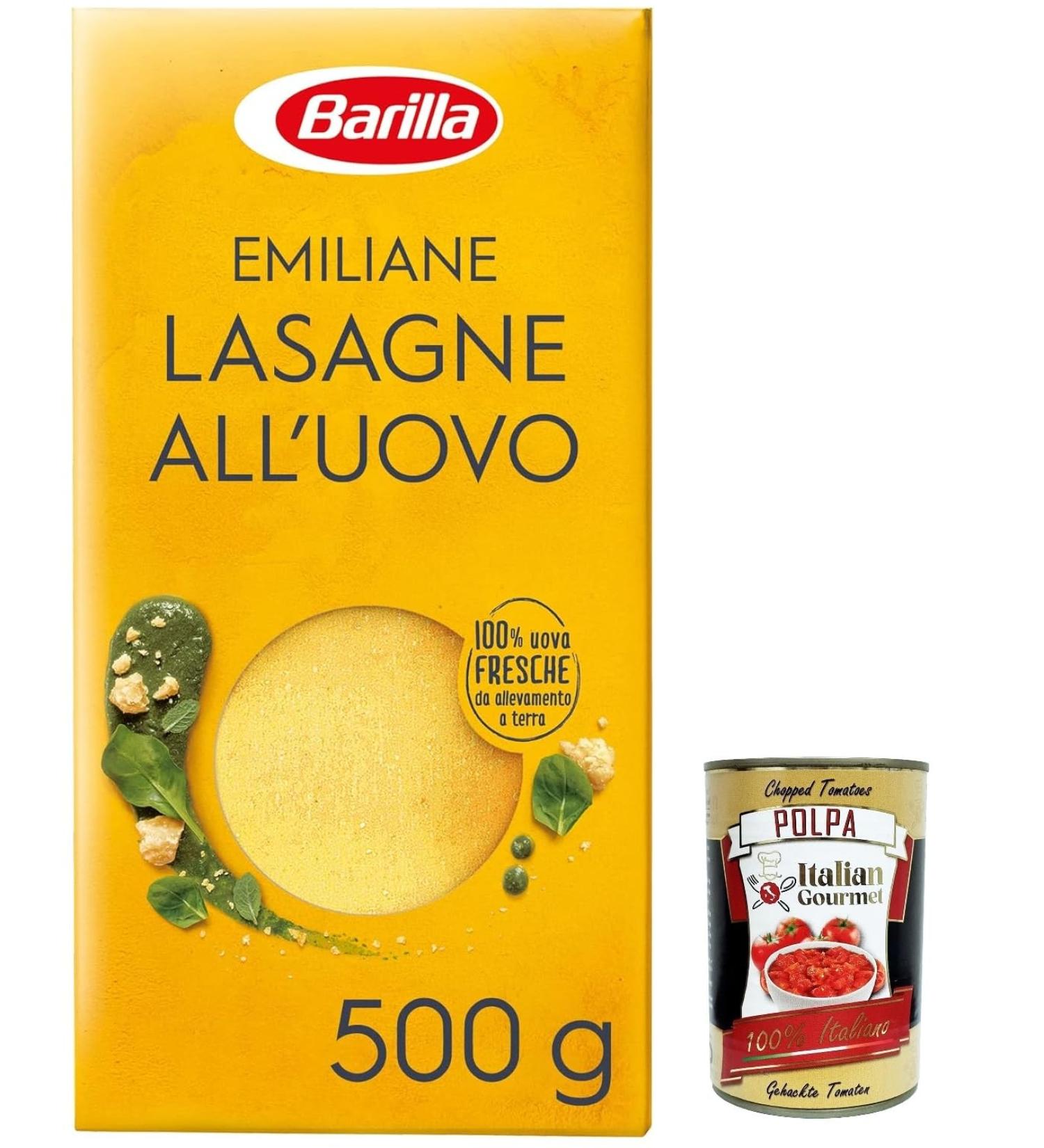  Italian Gourmet E.R. 3 x Barilla Egg Pasta Le Emiliane Lasagne Egg Noodles Pasta with Egg 500g + Italian Gourmet Polpa 400g - Buy Online on GoSupps.com
