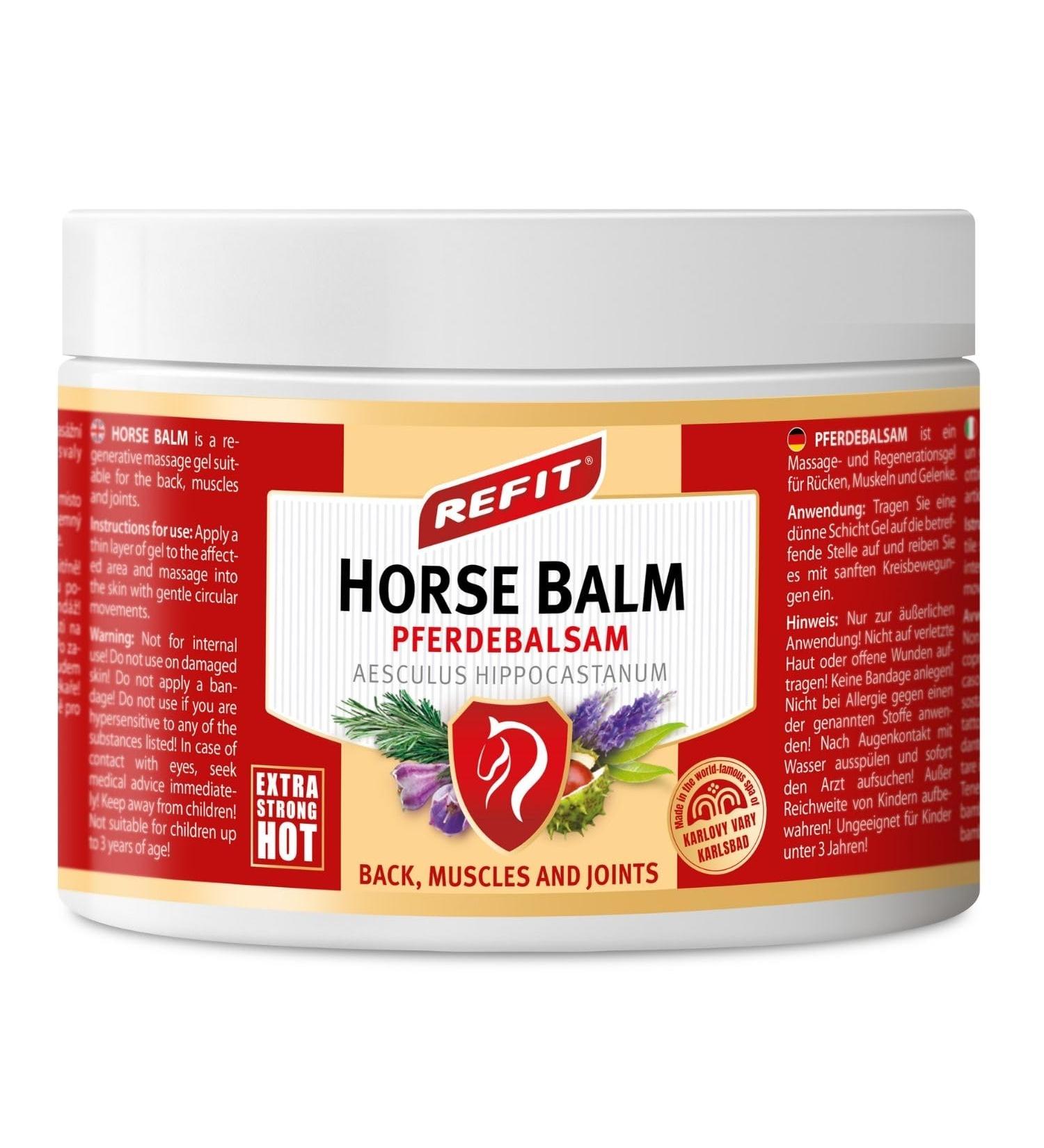 Refit Horse Balm Extra Strong Hot XXL 500ml - Powerful Warming Gel with Mountain Gel & Arnica for Pain Relief in Back Muscles & Joints - Immediate & Long-Term Effect - Buy Online on GoSupps.com
