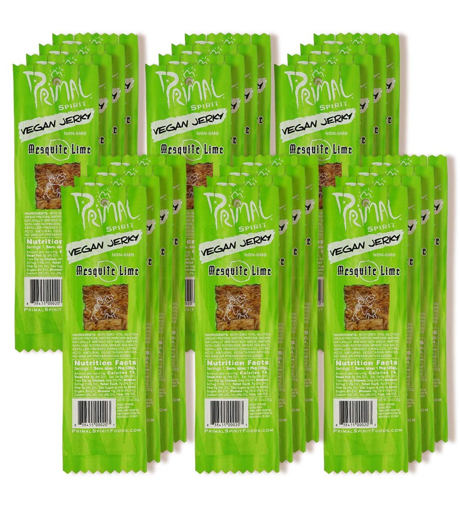 Primal Spirit Vegan Jerky - Classic Mesquite Lime Flavor, Non-GMO, 24 Pack (1 oz each) - Plant-Based Protein Snack - Buy Online on GoSupps.com