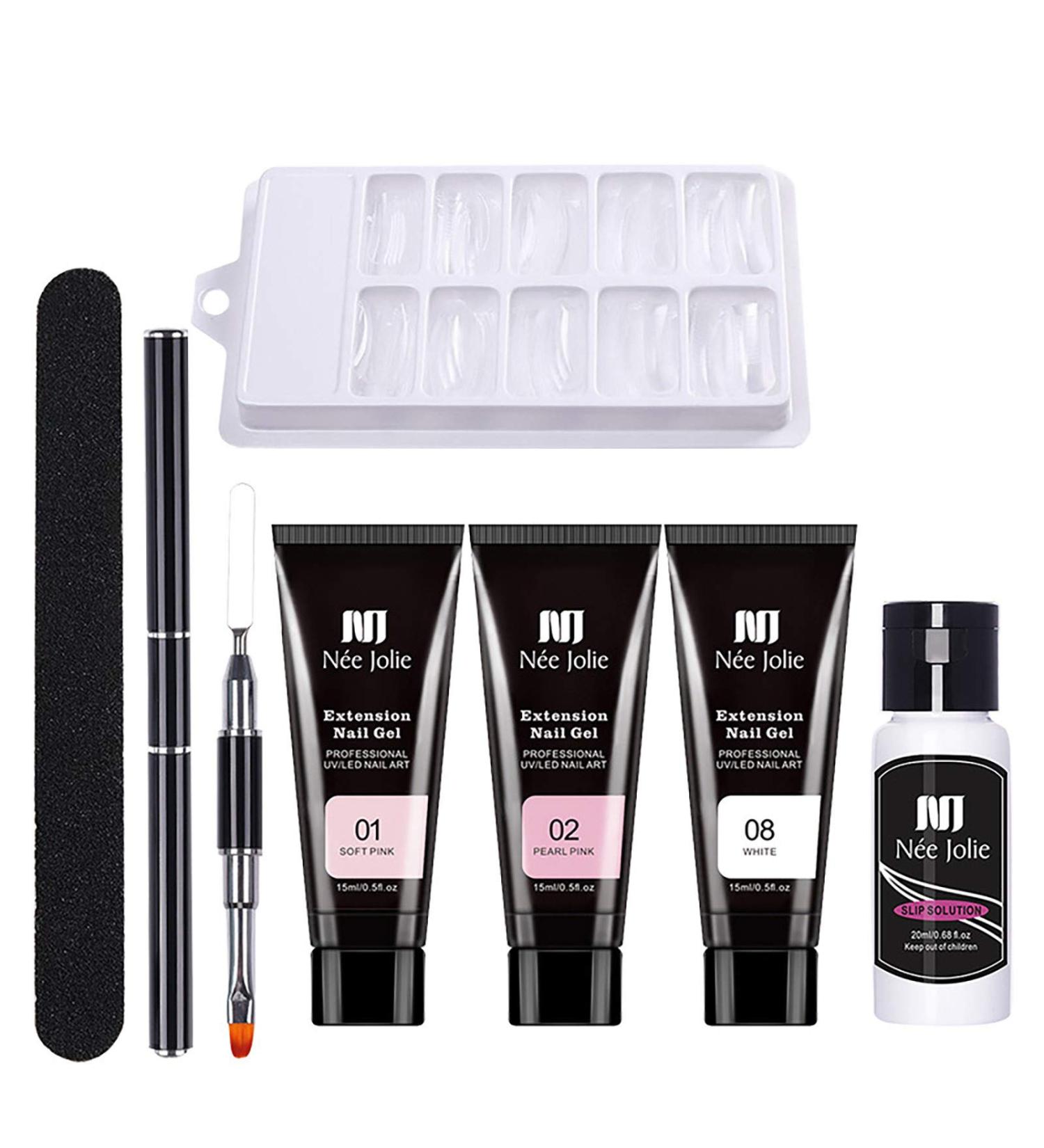 Poly Nail Gel Set for Stunning Nail Extensions - Includes 3x Adhesive Nail Scraper & Double Slide - Size #07 - Buy Online on GoSupps.com