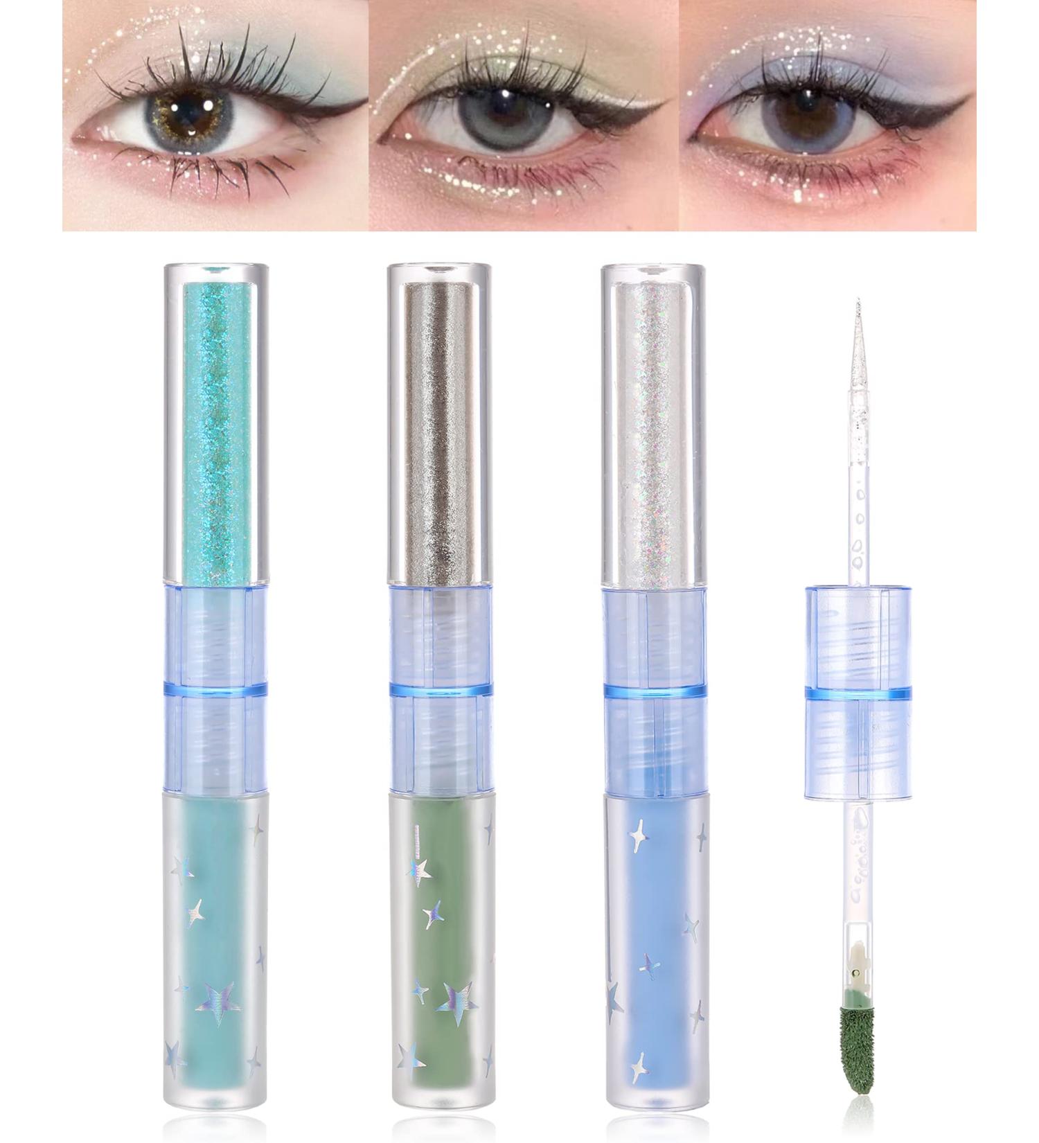 Liquid Matte Glitter Eye Shadow Shimmer Liquid EyeShadow Kit 3 Pcs 2 In 1 High Pigmented Velvet Cream Eyeshadow Eyeliner Stick Quick Drying Long Lasting Create Korean Christmas Eye Makeup for Gril-C C Colors - Buy Online on GoSupps.com