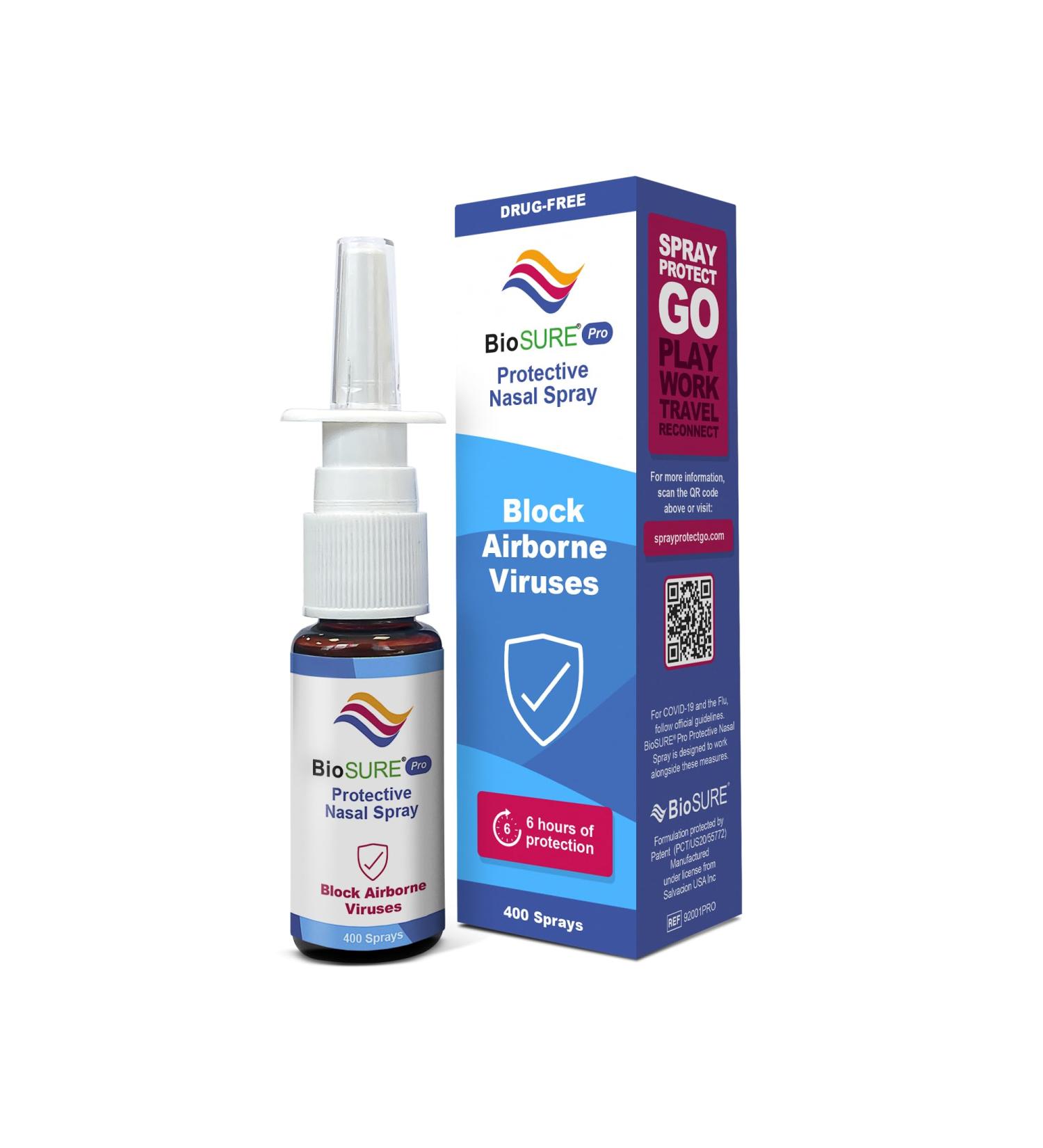 BioSURE PRO Protective Antibacterial & Antiviral Nasal Spray | Natural Drug-Free Barrier for Cold & Flu Prevention | Clinically Proven, Fast Acting - 6 Hours Protection - Buy Online on GoSupps.com