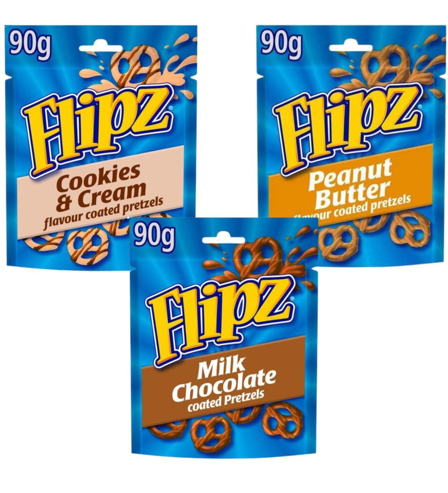 Chocolate Pretzel Bundle with Flipz Milk Chocolate Pretzels 90g Cookies & Cream Pretzels 90g & Peanut Butter Pretzels 90g (3 Pack) - Buy Online on GoSupps.com