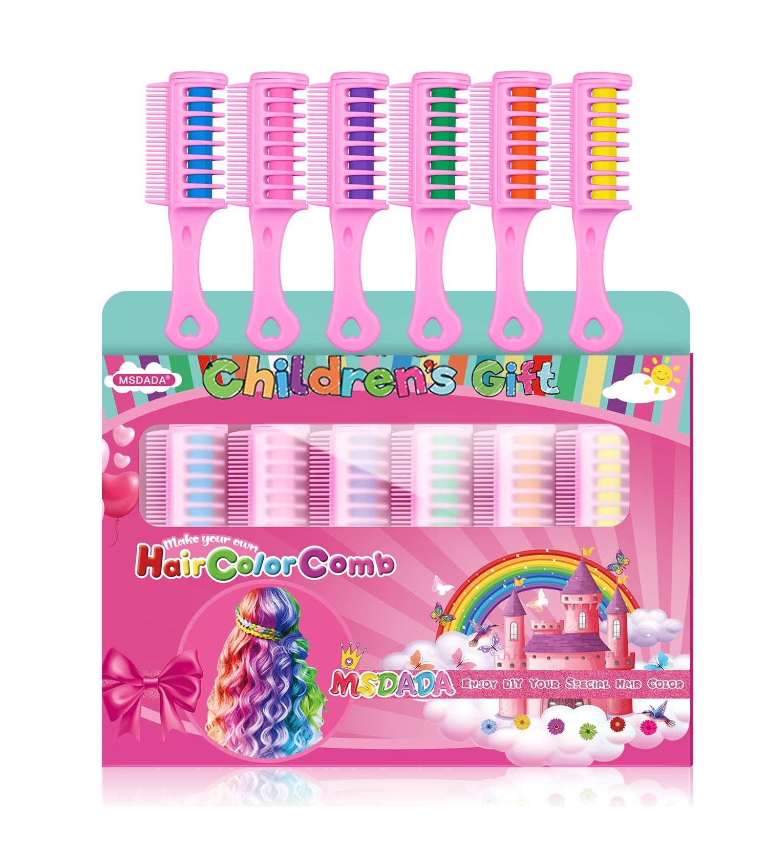 Kids Hair Chalk Comb Set - Washable Temporary Hair Dye for Ages 5-10 | Perfect Birthday Party Gift | Cosplay and DIY Fun | Blue, Pink, Purple, Green, Orange, Yellow | Christmas Upgrade - Buy Online on GoSupps.com