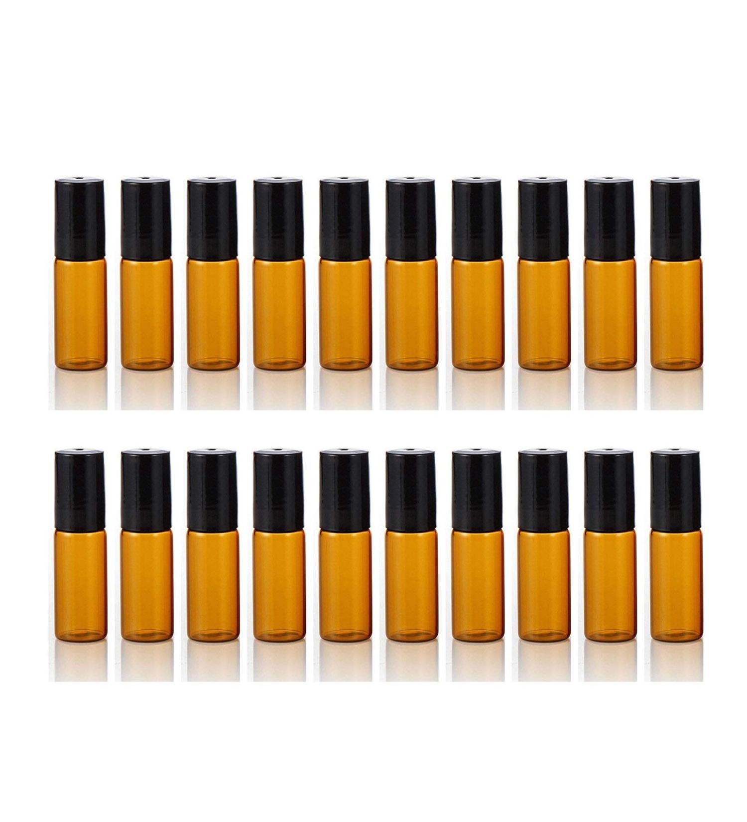 ELFENSTALL- 20PCS 5ml Amber Glass Roller Bottles Roll On Bottle Container with Metal Ball for Essential Oil Aromatherapy Perfumes and Lip Balms - Free 3ML Dropper - Buy Online on GoSupps.com