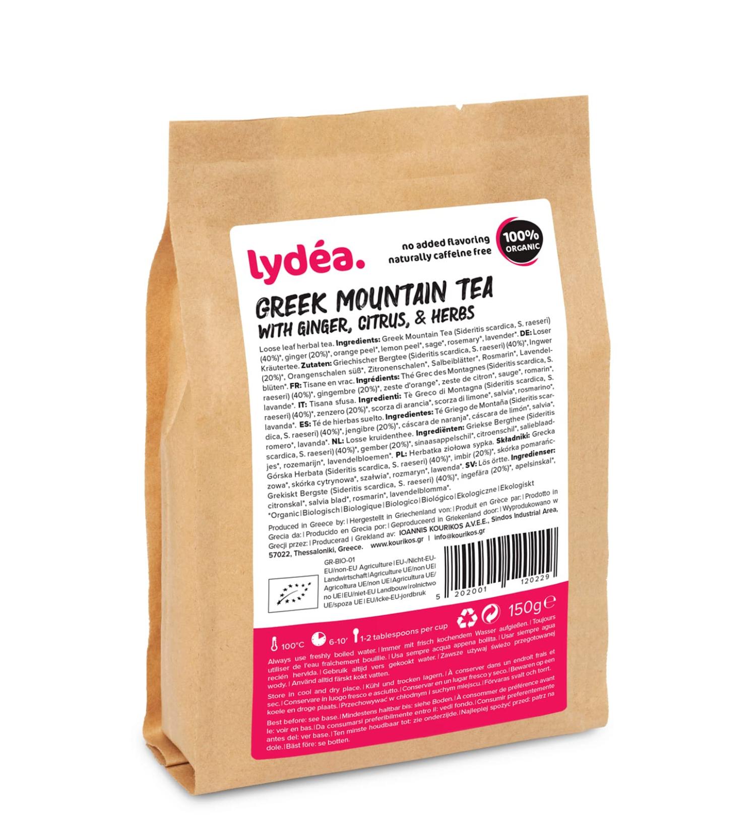 Lydea Organic Greek Mountain Tea with Ginger Citrus & Herbs Loose Leaf Herbal Tea 150 gr. Sachet - Buy Online on GoSupps.com