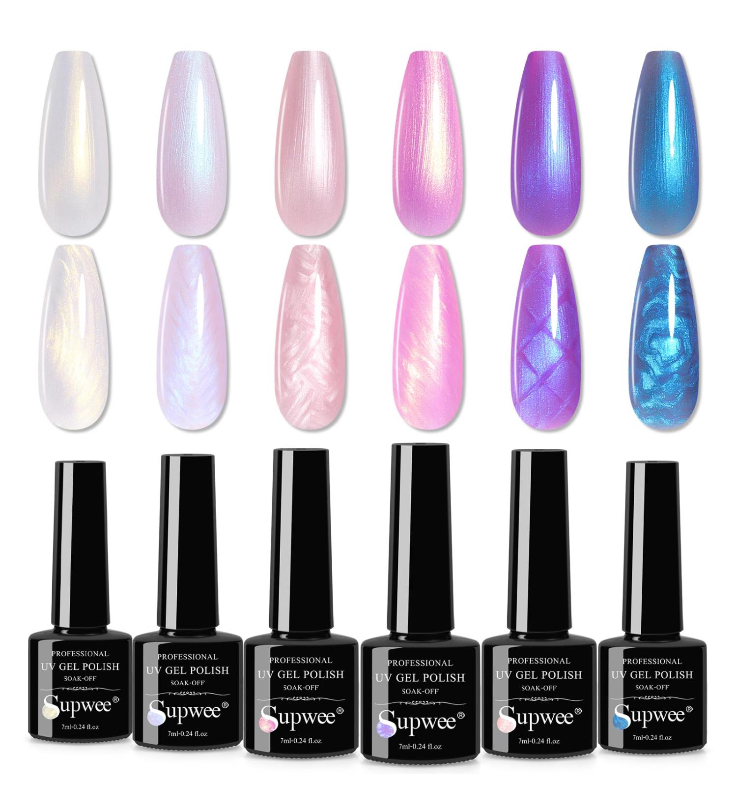SUPWEE Pearl Gel Nail Polish Set - 6 Colors Pearlescent Glitter Shimmer Mermaid Gel Polish for Nail Art - Soak Off UV Gel Manicure Kit - Buy Online on GoSupps.com