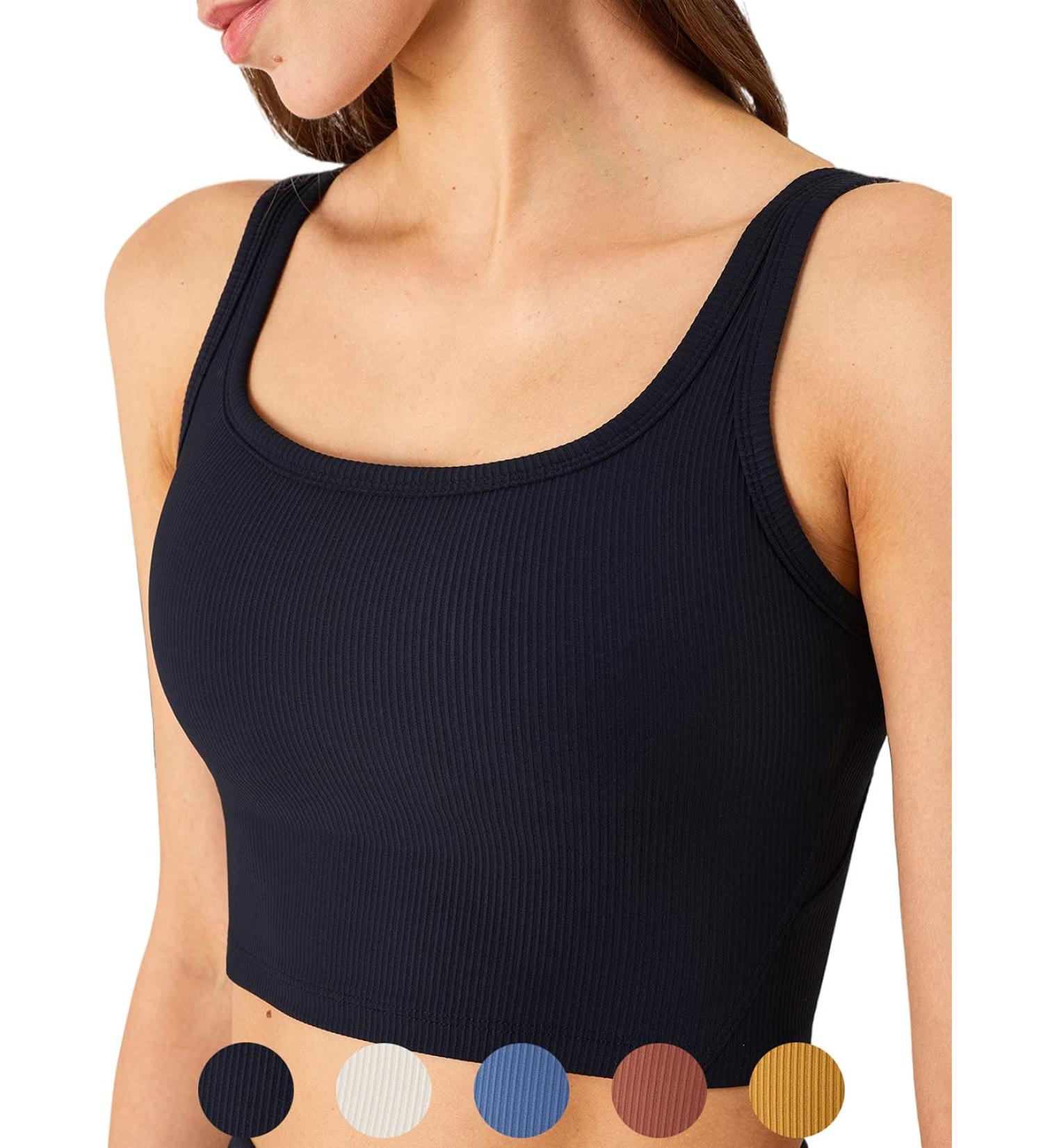 KIKIWING Seamless Sports Bra for Women | Longline Ribbed Crop Top Tank | Fitness Medium Black - Buy Online on GoSupps.com