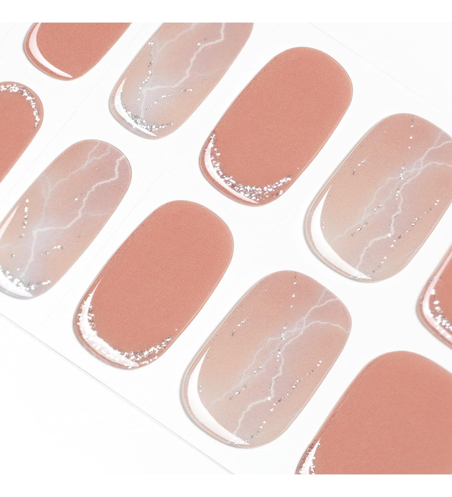 DANNI & TONI Sweet Tea Gel Nail Stickers Set - 28 Semi-Cured Salon-Quality Nail Wraps | Marble Pattern Manicure Strips with Shimmer Powder - Self-Adhesive and Soft - Buy Online on GoSupps.com