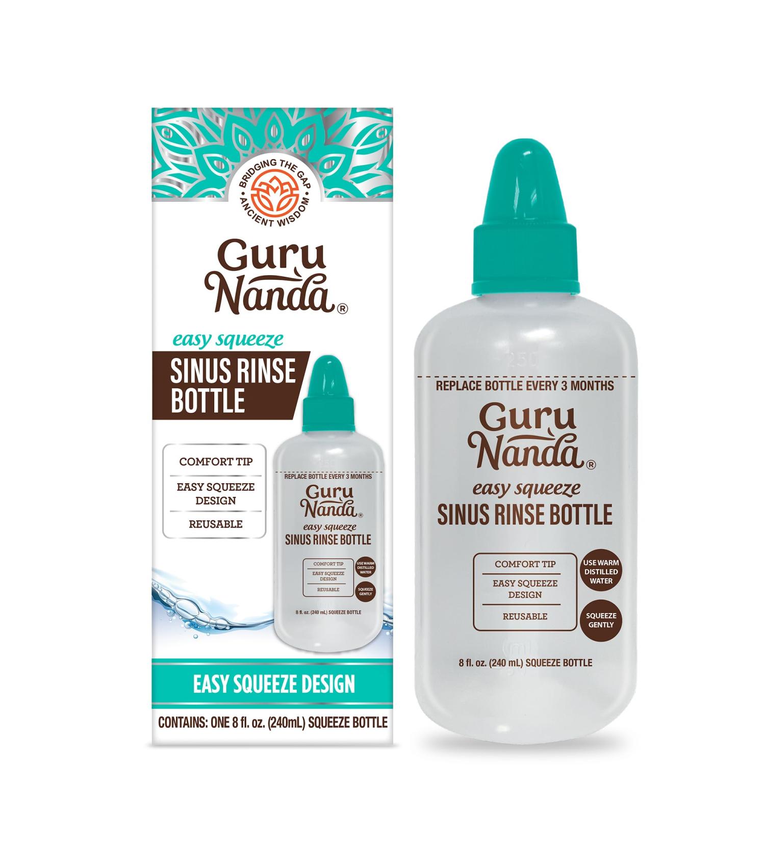 GuruNanda Sinus Rinse Bottle - Comfort Tip for Natural Nasal Irrigator Relief for Adults & Kids - 240ml Capacity 1 Count Sinus Rinse Bottle - Buy Online on GoSupps.com