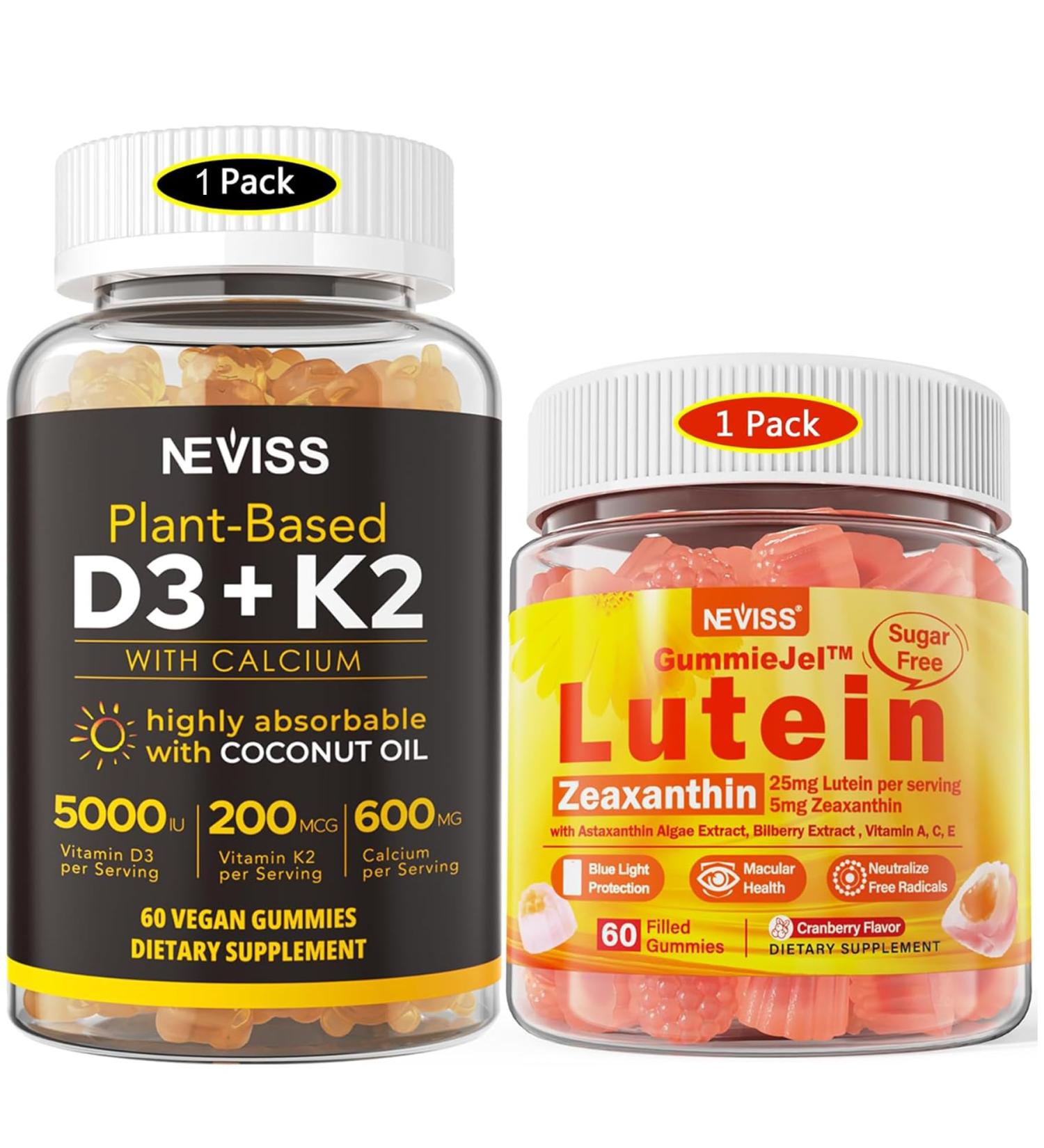 NEVISS Sugar Free Lutein Gummies 60 Counts + Vitamin D3 Gummies 60 Counts - Buy Online on GoSupps.com
