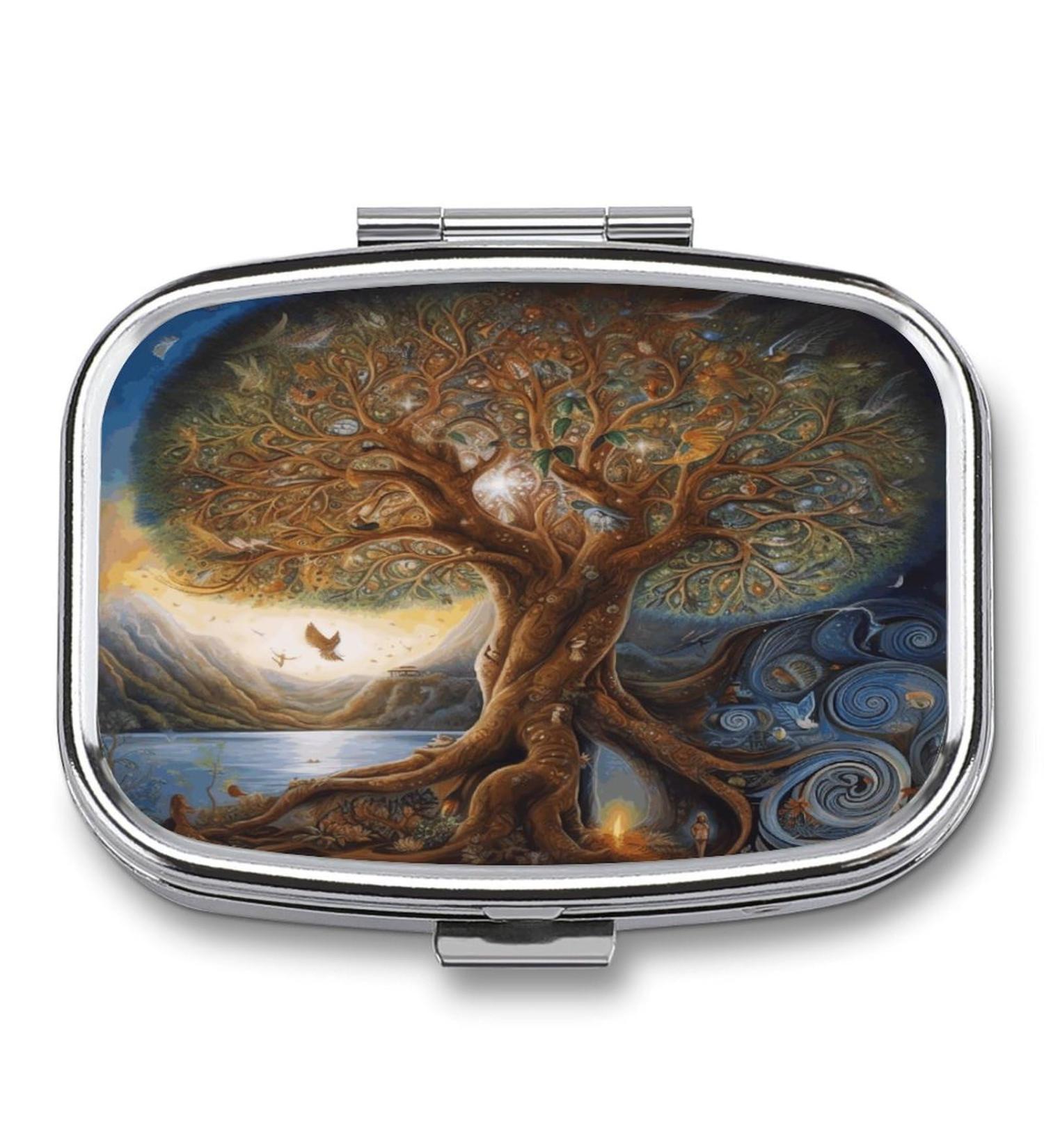 Tree of Life Pill Box 2 Compartment Decorative Metal Organizer for Medicine | Portable Pill Case for Purse & Pocket - International Shipping - Buy Online on GoSupps.com