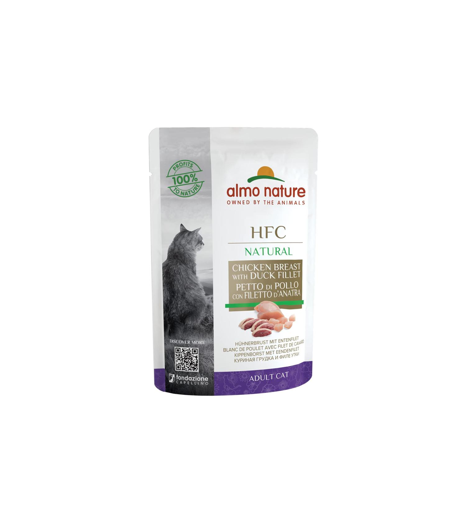 Almo Nature HFC Natural Chicken & Duck Cat Food - 24 Pack (55g each) - Premium Quality 100% Natural Ingredients - Buy Online on GoSupps.com
