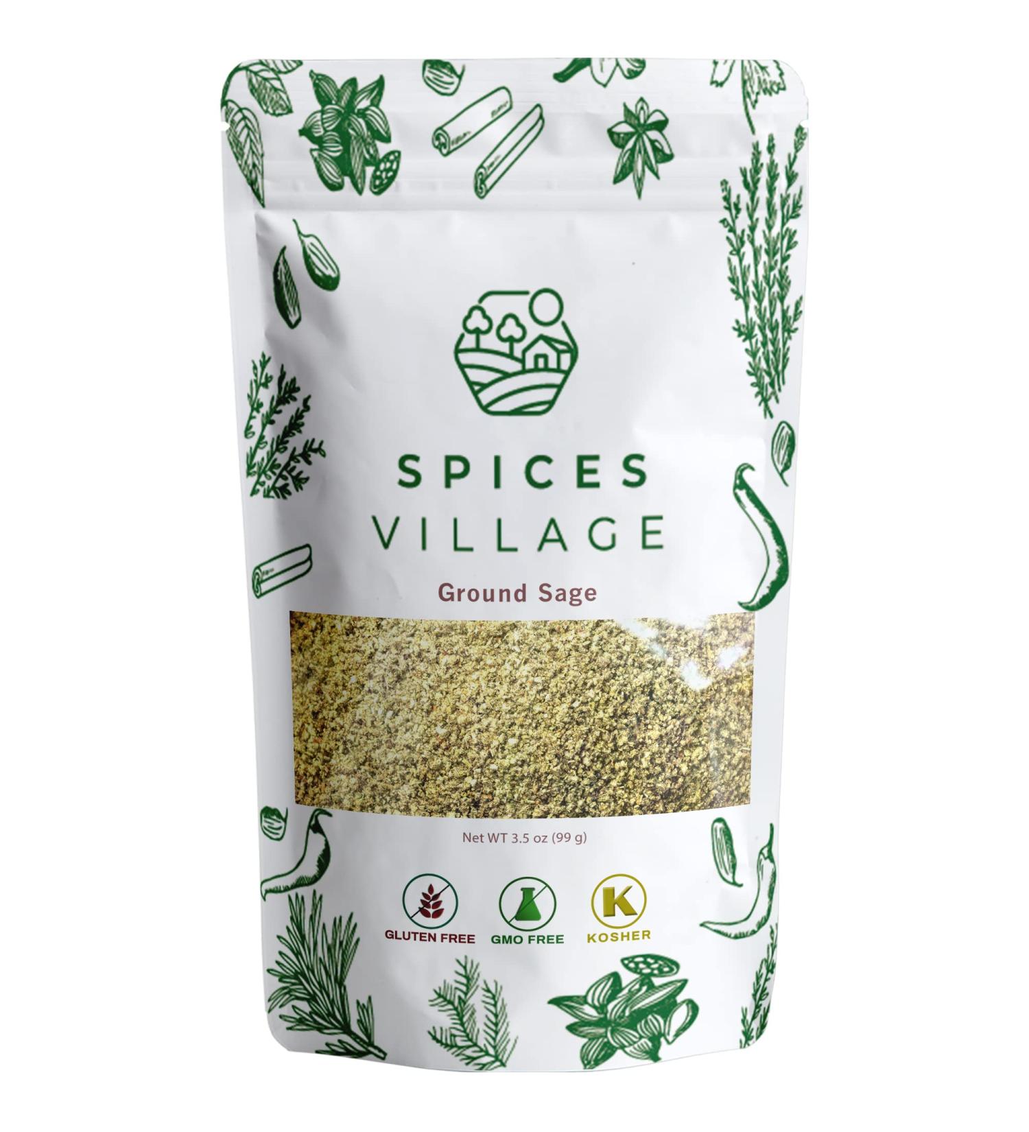 Spices Village Ground Sage 3.5 oz - Pure Mediterranean Seasoning | Kosher, Gluten Free, Non GMO | Resealable Bulk Bag - Buy Online on GoSupps.com
