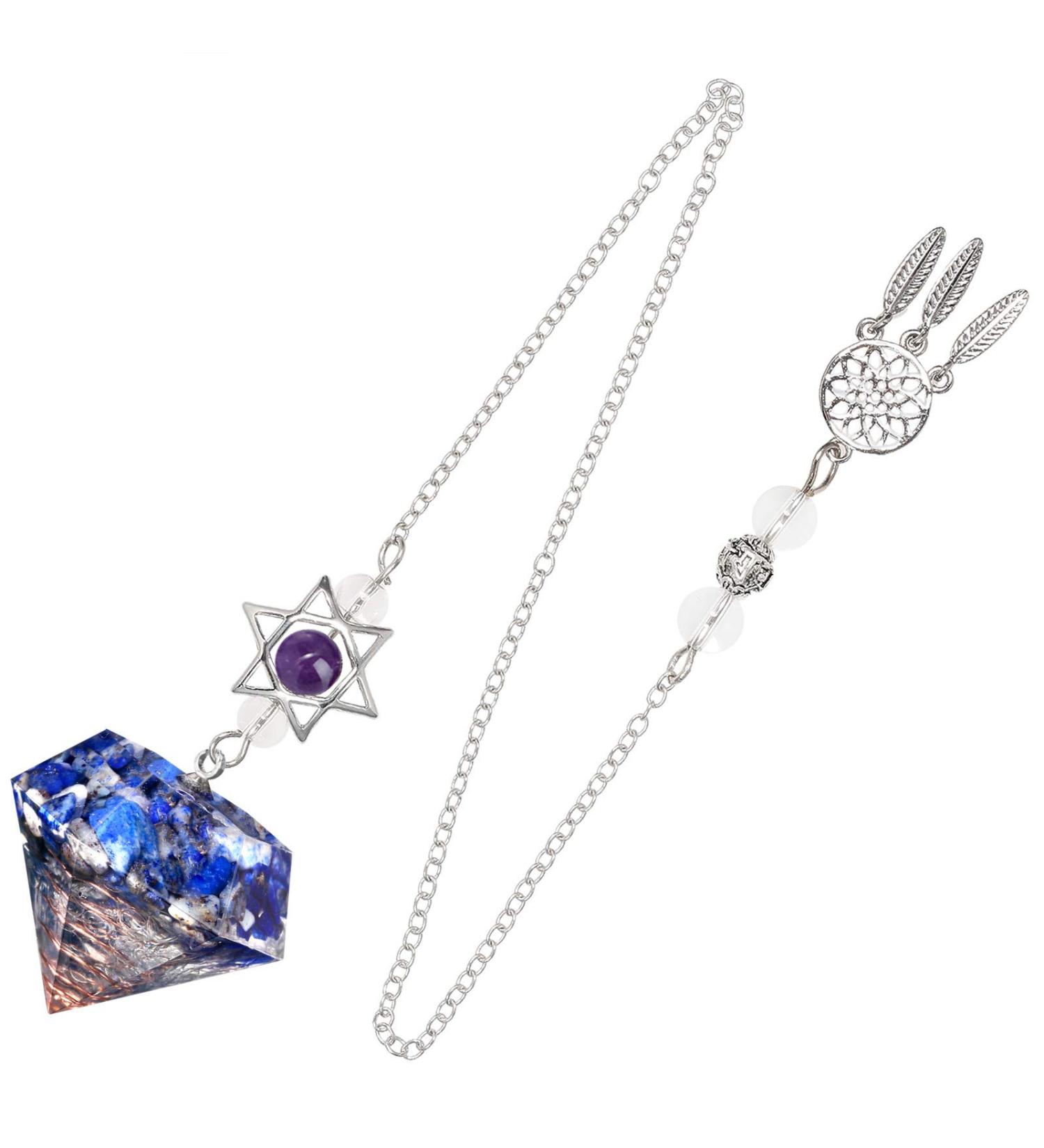 mookaitedecor Lapis Lazuli Resin Crystal Point Gemstone Reiki Healing Pendulums for Dowsing Scrying Divination Meditation Merkaba Star Dreamcatcher - Buy Online on GoSupps.com