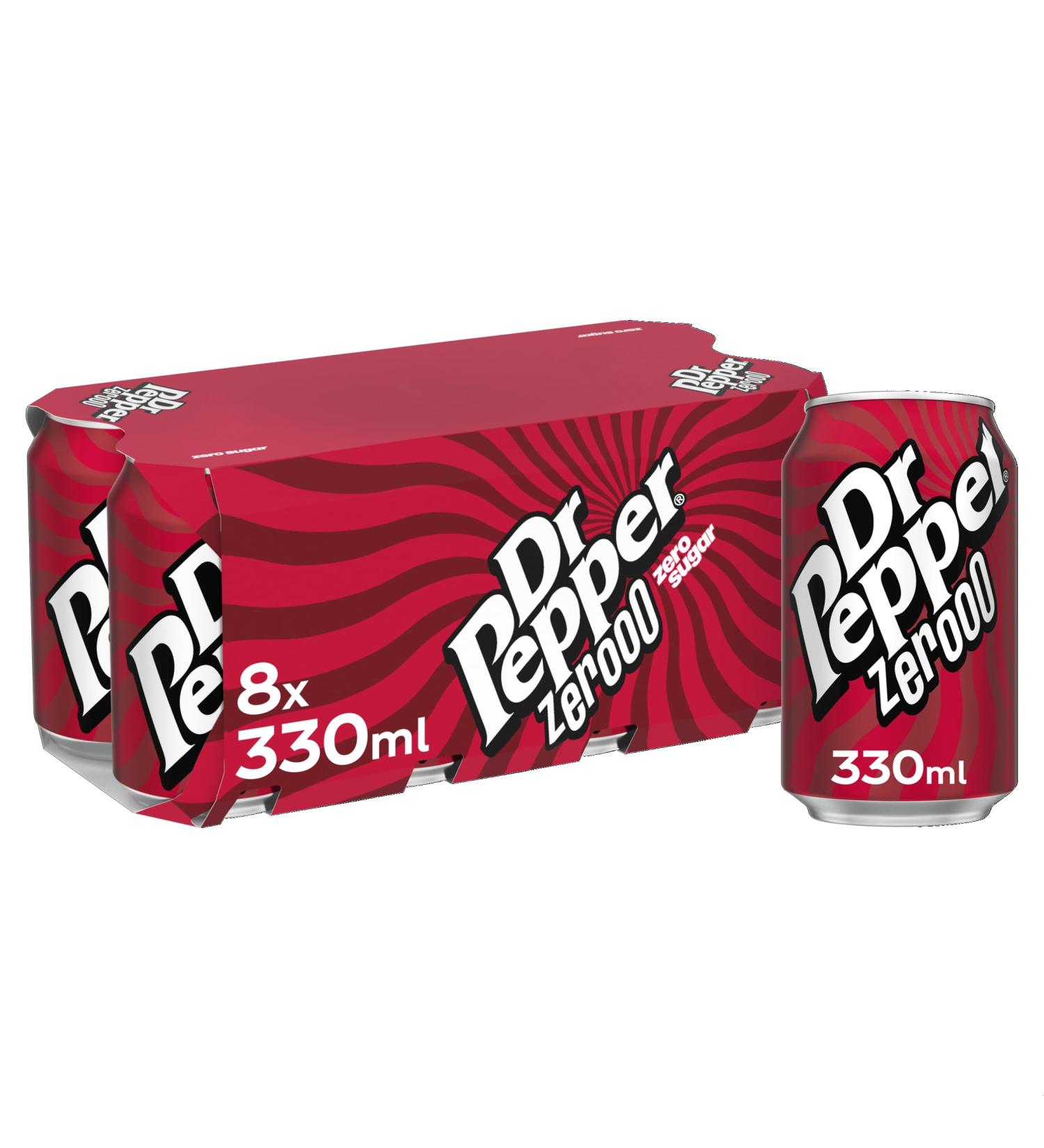Dr Pepper Zero 8 x 330ml - Sugar-Free Soda Multipack for Refreshing Taste - Buy Online on GoSupps.com