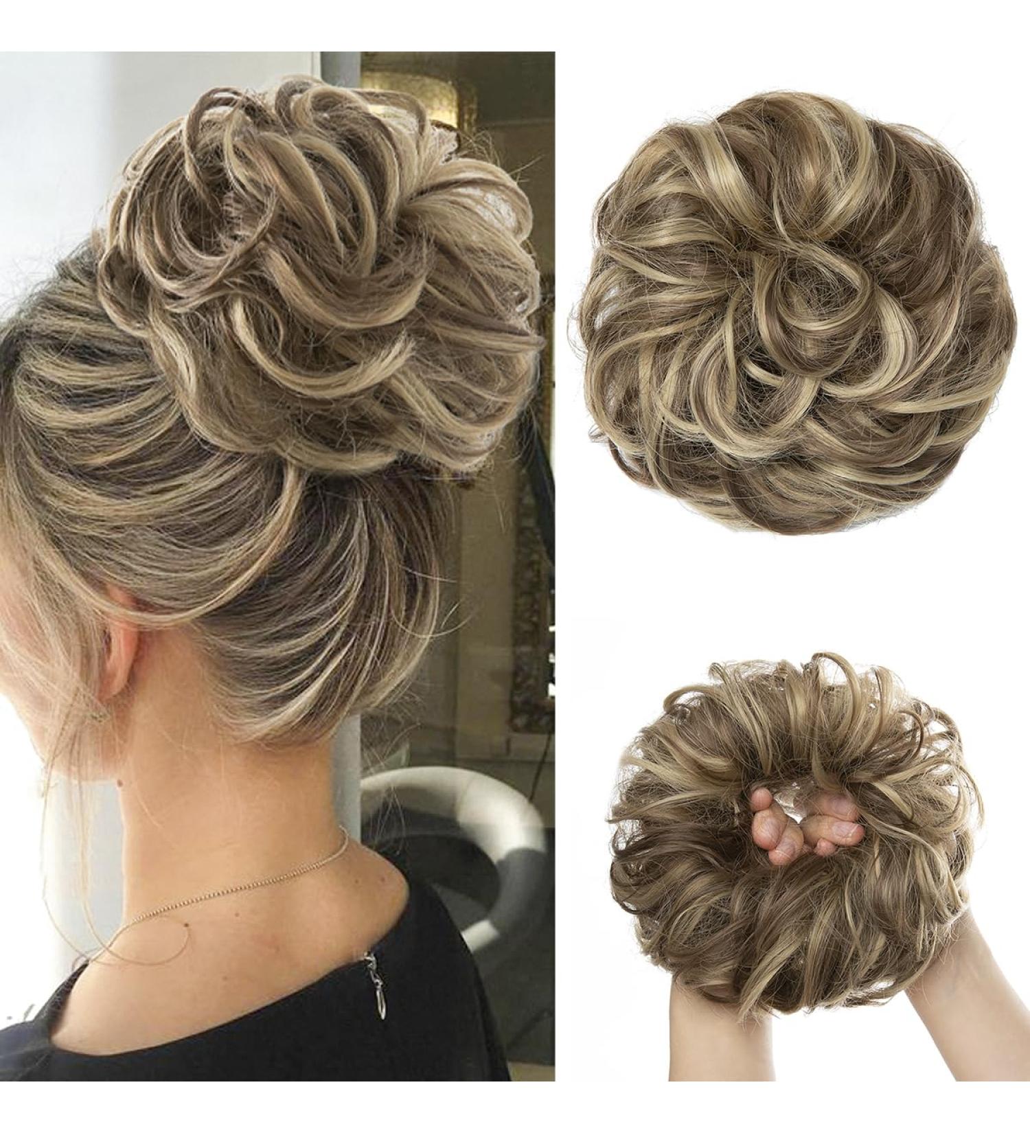 Hair Knot Hair Parts for Women & Girls - Curly Ponytail Extensions & Donut Chignons in Brown / Ashblonde - Buy Online on GoSupps.com