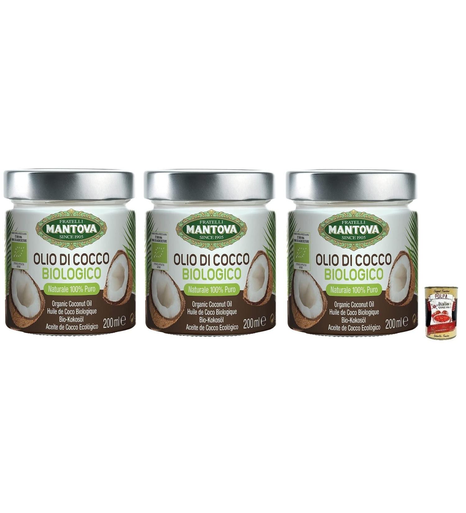  Italian Gourmet E.R. Fratelli Mantova Organic Coconut Oil 100% Natural 200 ml Glass + 400 g Box - Buy Online on GoSupps.com