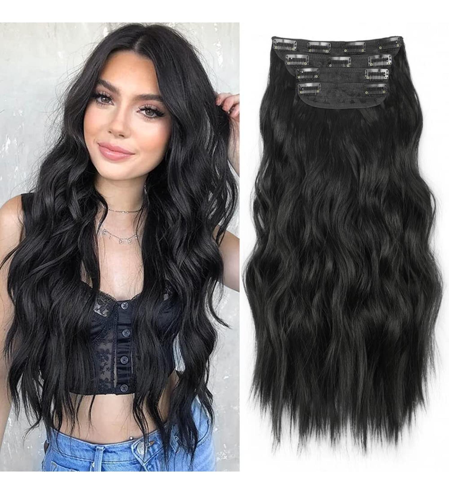 VD116BK Clip-In Hair Extensions Black Clip-In Hair Extensions Like Real Hair Cheap Hair Pieces 4 Kit 11 Clips for Women Complete Hair Extension Long Curls Synthetic Hair Extension Braid 50 cm 1B 200 g - Buy Online on GoSupps.com
