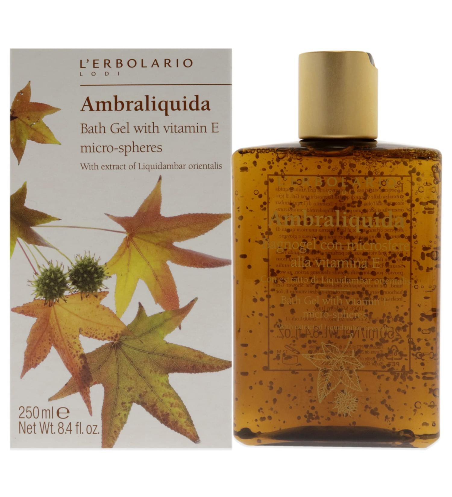 L'Erbolario Ambraliquida Bath Gel - Vitamin E Infused Toning & Protective Skin Care - Amber Creamy Fragrance - 8.4 oz - International Shipping Available - Buy Online on GoSupps.com