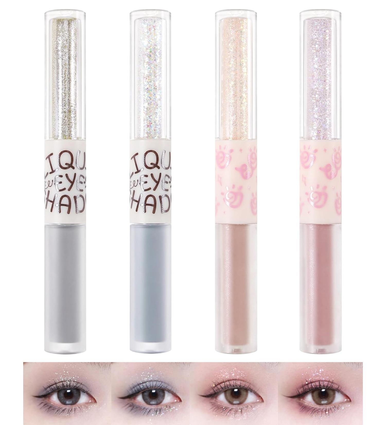 4Pcs Liquid Glitter & Matte Eyeshadow Eyeliner Set 2-in-1 Cream Eyeshadow & Shimmer Liner Korean Sparkly Bling Eye Shadow with Pigmented Long Lasting Quick Dry Glue for Crystals Eye Makeup -Set A - Buy Online on GoSupps.com
