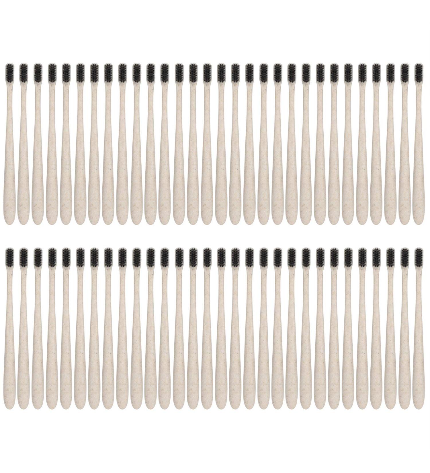 Travel Toothbrush Set - 50 Disposable Wheat Straw Toothbrushes with Portable Tube | Eco-Friendly Oral Care Essentials - Buy Online on GoSupps.com