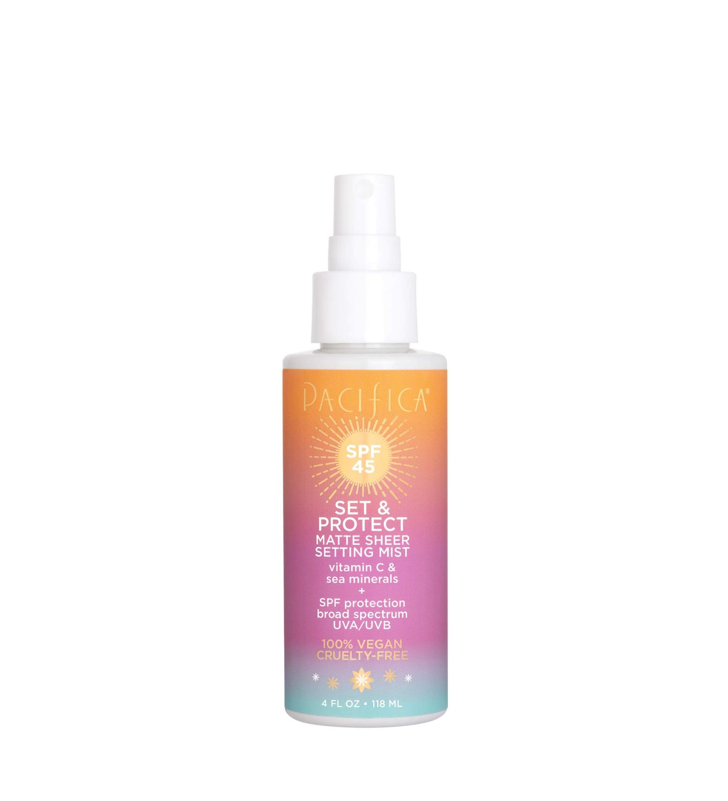 Pacifica Beauty Set & Protect Matte Sheer Setting Mist SPF 45 - VEGAN & CRUELTY-FREE, UVA/UVB Protection, Oil Control - 4 Fl Oz - Buy Online on GoSupps.com