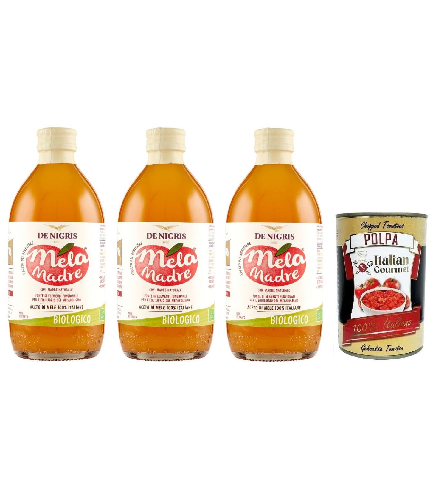  Italian Gourmet E.R. De Nigris Mela Madre Organic Apple Cider Vinegar Set of 3 100% Italian Apples 500 ml + 400 g - Buy Online on GoSupps.com