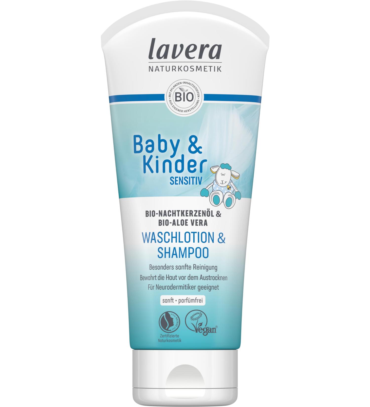 Lavera Baby Sensitive Waschlotion & Shampoo 200ml | Organic Aloe Vera | Gentle Skin-Friendly Vegan Natural Cosmetics for Babies - Buy Online on GoSupps.com