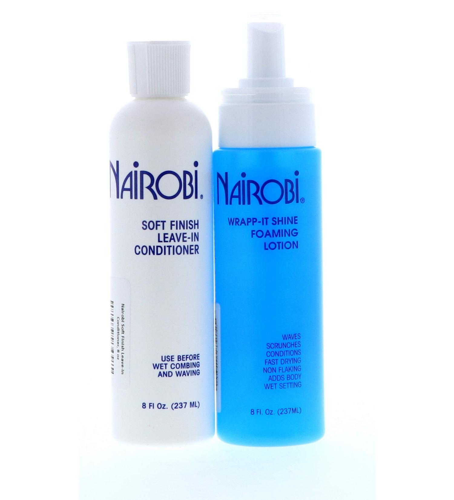 Nairobi SET (w/Triple Benefit Lip Stick) Wrapp-It Shine Lotion 8oz + Soft Finsh Leave-in Conditioner 8oz