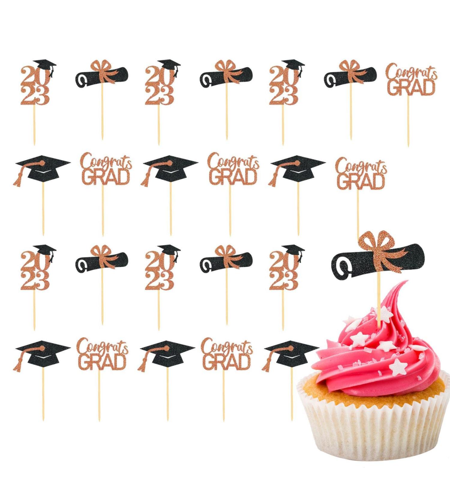 LYNSAY Graduation Cupcake Toppers 2023 Graduation Theme Cupcake Toppers Party Cake Picks Graduation Decors Grad Caps Cake Toppers Graduation Cupcake Picks for Party Supplies Rose Gold - Buy Online on GoSupps.com