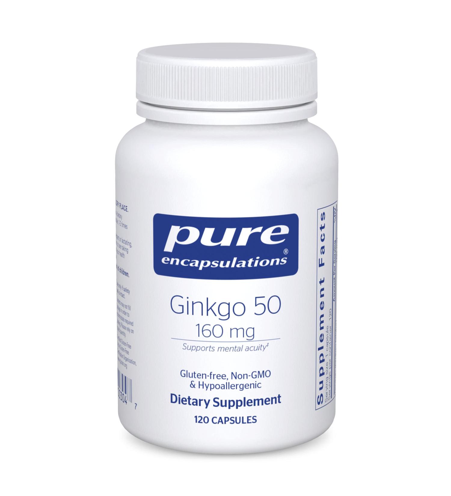 Pure Encapsulations Ginkgo 50 160mg | Ginkgo Biloba Supplement for Oxygen & Blood Circulation Support | Memory Aid for Aging | 120 Capsules - Buy Online on GoSupps.com