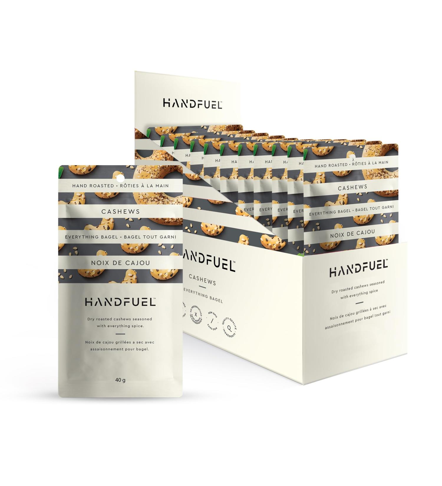 Handfuel Everything Bagel Cashews Hand Roasted Salted Cashews 7g of Protein Non-GMO Vegan Friendly Plant Based Flavoured Cashew Nuts - 40g Per Pouch (12 Count) 12 Count (Pack of 1) - Buy Online on GoSupps.com