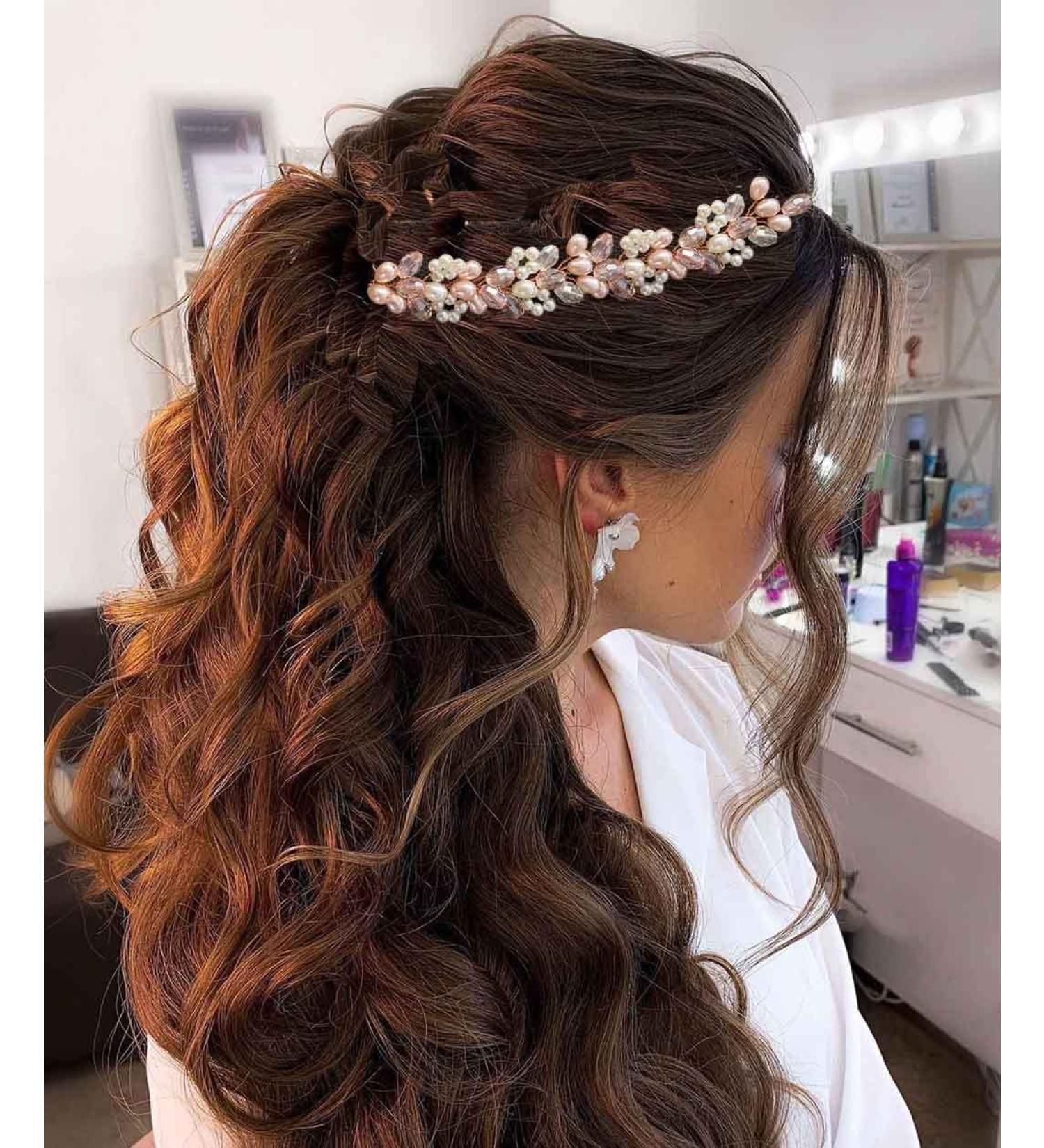 Unicra Rose Gold Bridal Headband - Pearl Hair Vine Hair Accessories for Brides & Bridesmaids - Buy Online on GoSupps.com