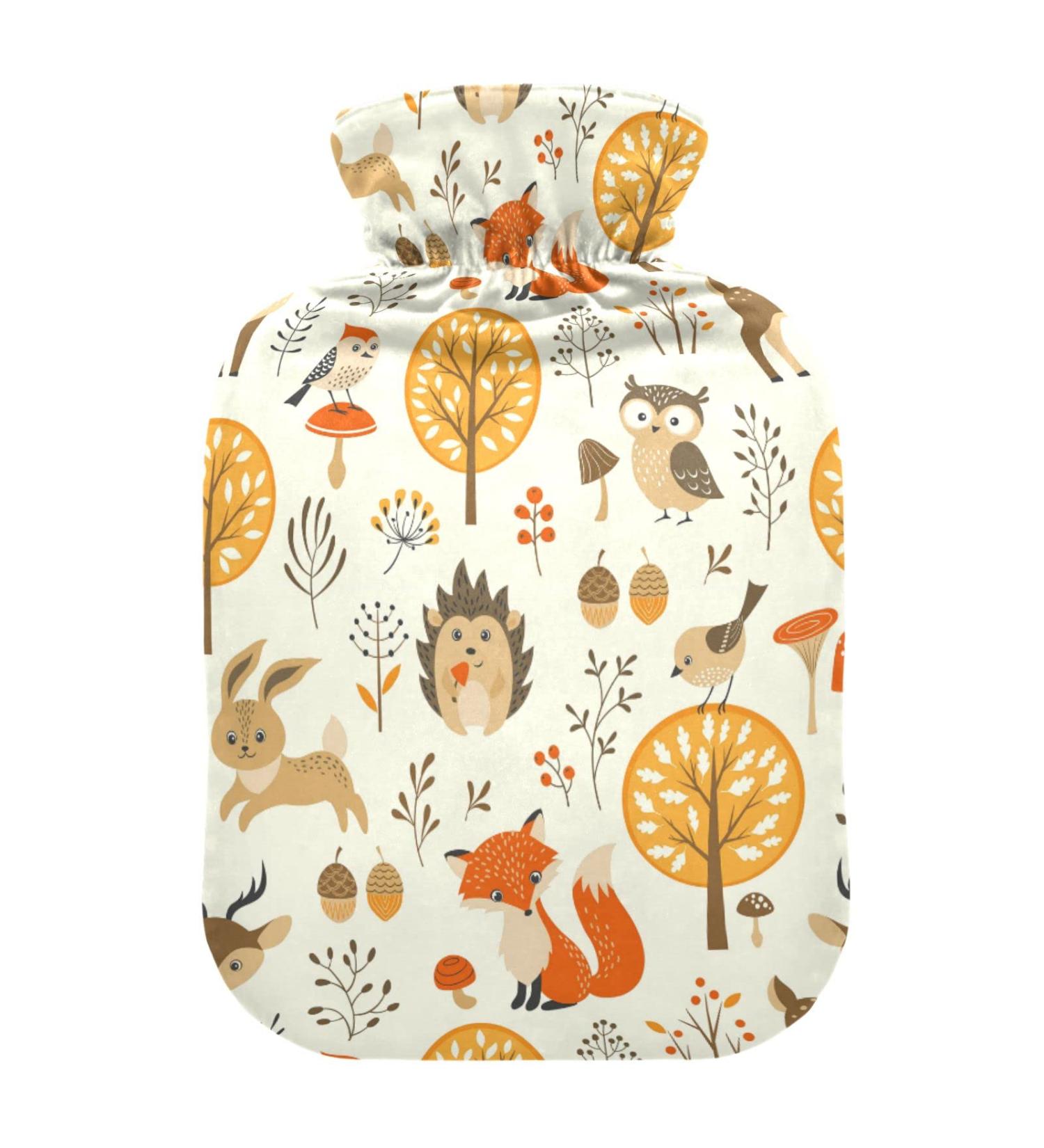 Zoo Hot Water Bottle - Cute Fox Rabbit Owl Design for Warm Winter Comfort | 2L for Bed Neck & Shoulders - Buy Online on GoSupps.com