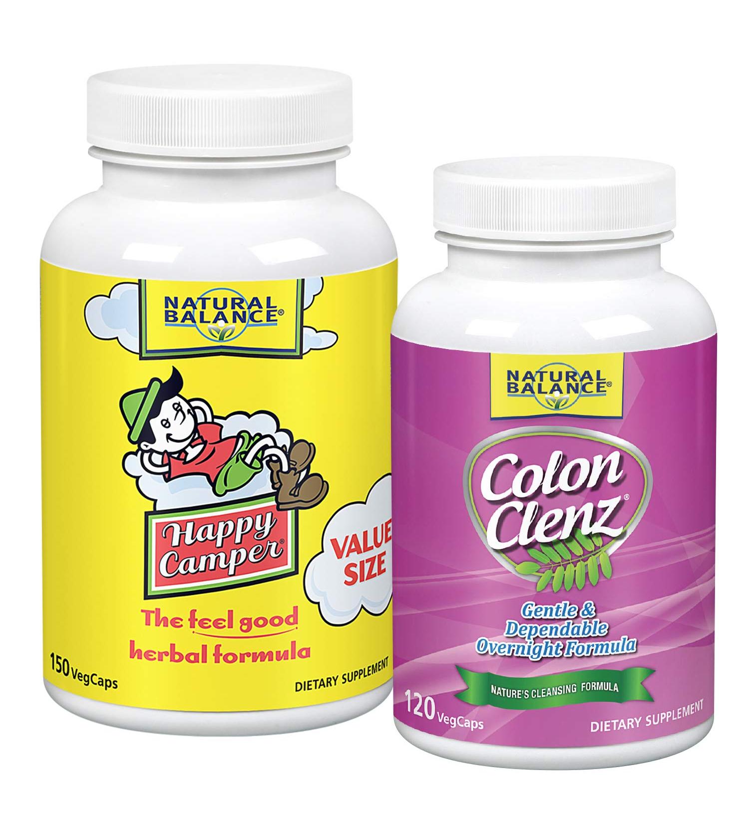 Natural Balance Happy Camper & Colon Clenz Bundle | Herbal Stress & Cleanse Support | 150 Capsules 120 Capsules - Buy Online on GoSupps.com