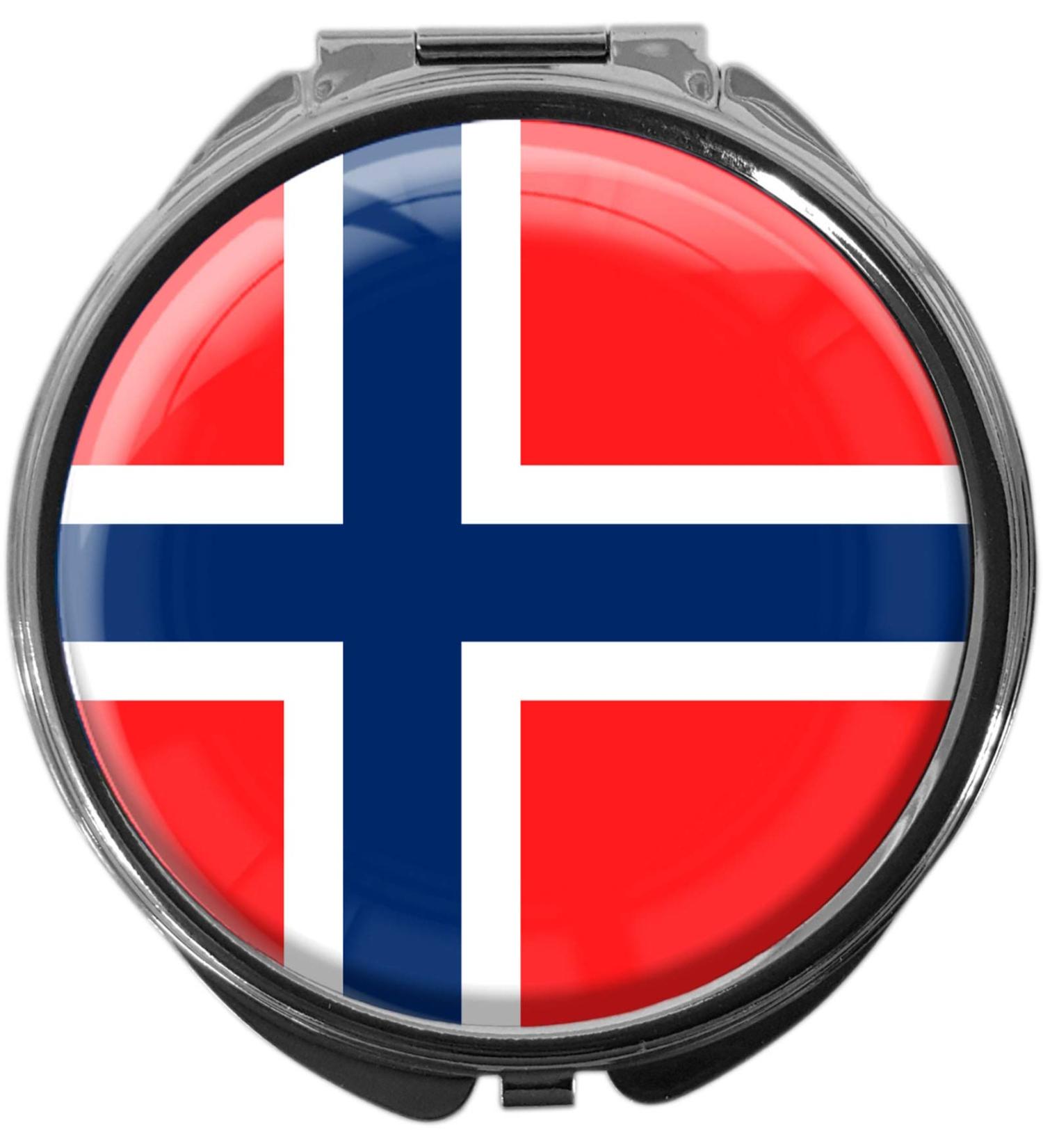 MetALUm Round Metal Pill Box with Mirror - 3 Compartments Norway Flag Design #0021 | International Shipping Available - Buy Online on GoSupps.com
