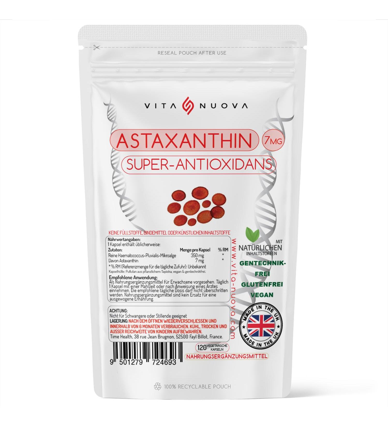 Astaxanthin - Haematococcus pluvialis - 7 mg - optimal dose - super antioxidant - 100% pure of course bio -available 4 -month supply - 100% natural (120 pieces)) 1 piece (120 pack)