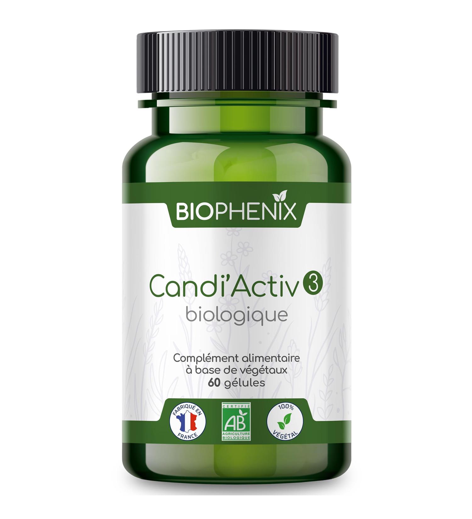 Bioph nix Candi'Activ 3 Organic 60 Capsules - 100% Natural Vegetable Based Food Supplement - Modules the Proliferation of Candida Albicans - Buy Online on GoSupps.com
